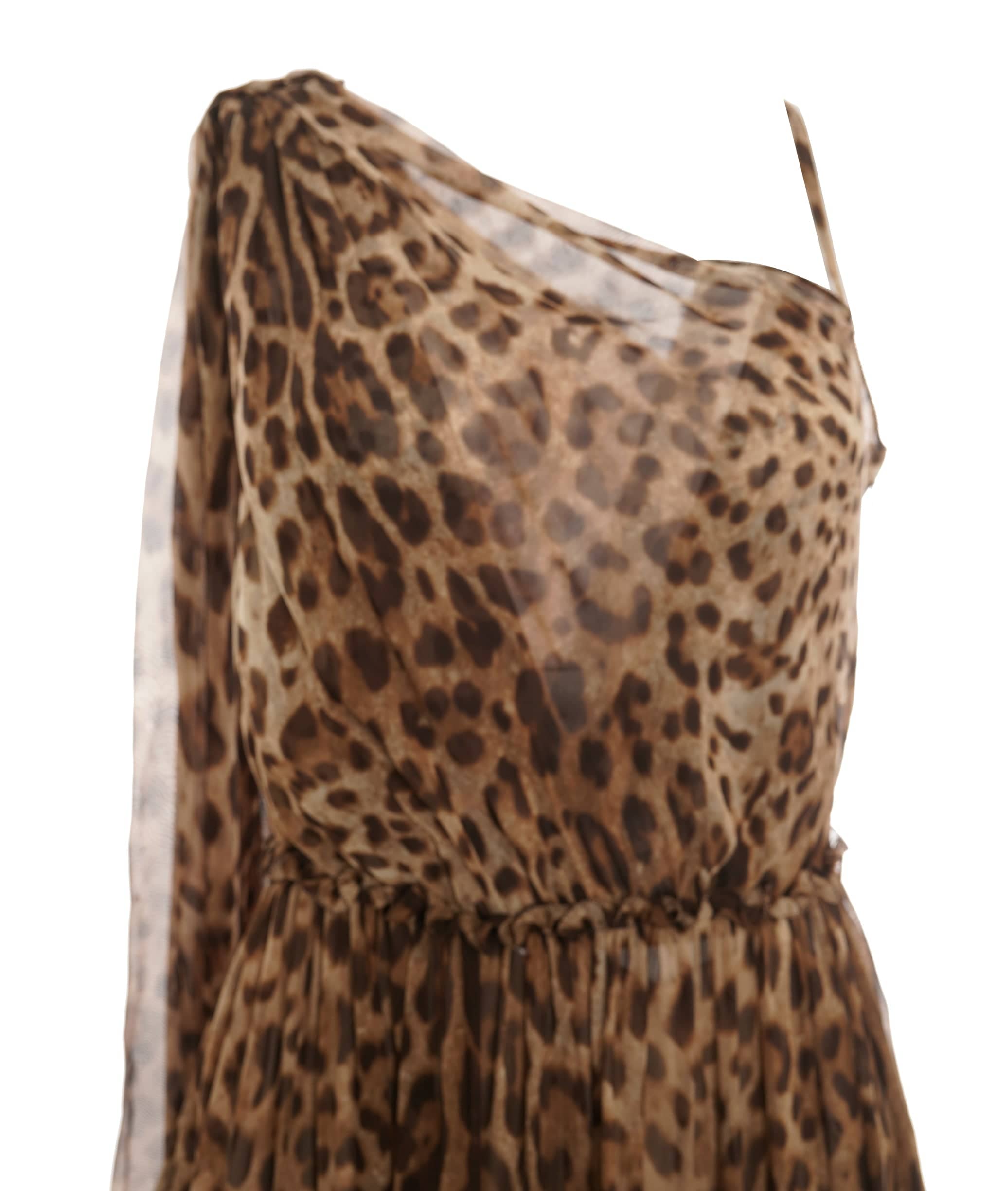 Dolce & Gabbana Dress Brown Leopard Print Silk Ruffled Midi size 42 4447b