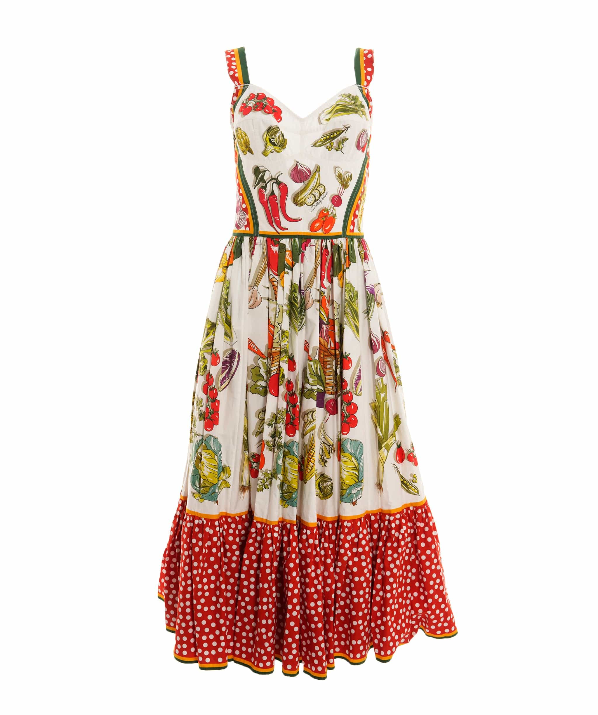Dolce & Gabbana Dress Long Multicolor vegetables dots size 42 4127b
