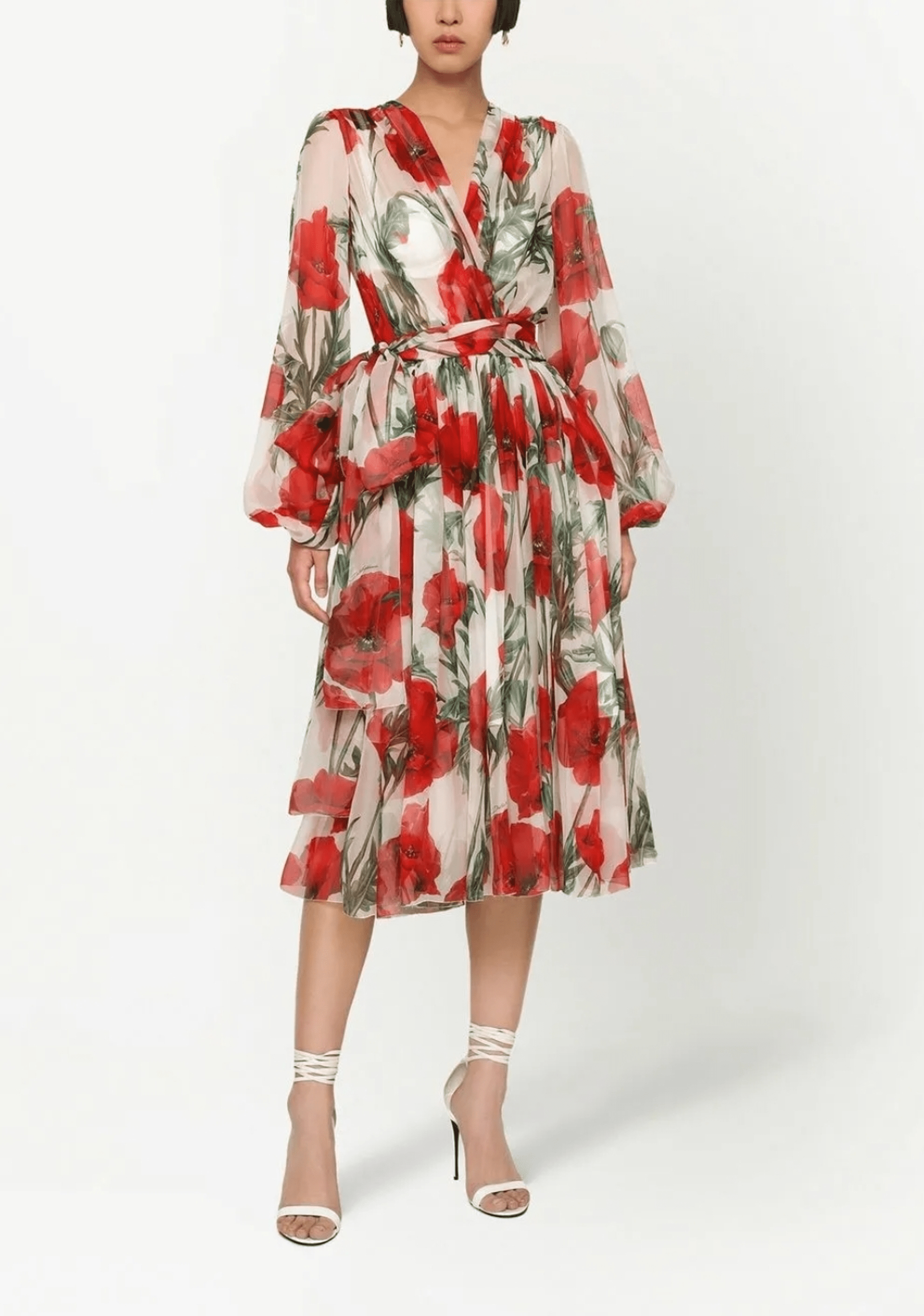 Dolce & Gabbana Dress White red Poppy 4123b