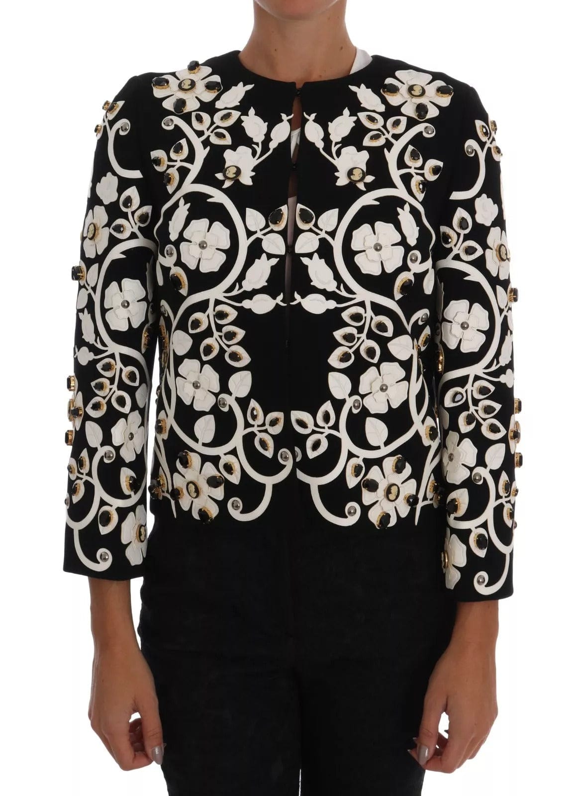 Dolce & Gabbana Jacket Black Baroque Floral Crystal Coat 5147b