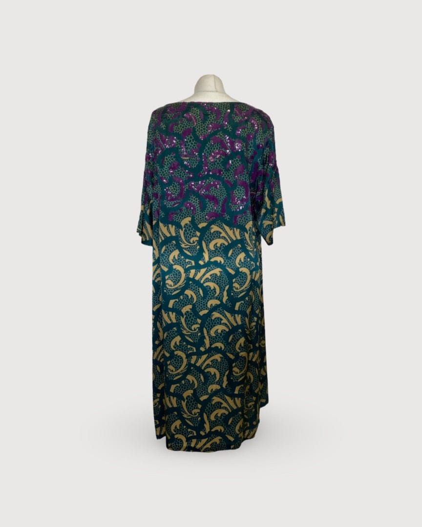 Dries Van Noten Turquoise/ Beige Dries Van Noten Print Sequin Dress, 14