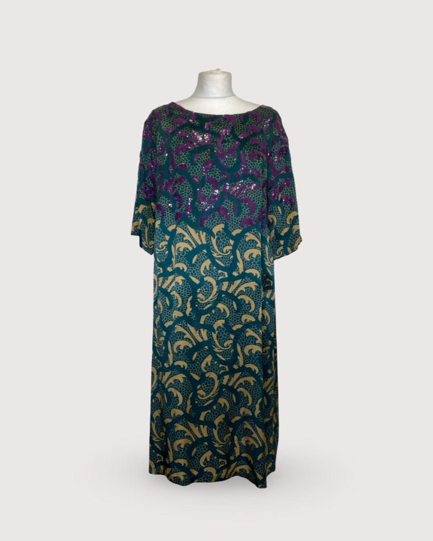 Dries Van Noten Turquoise/ Beige Dries Van Noten Print Sequin Dress, 14