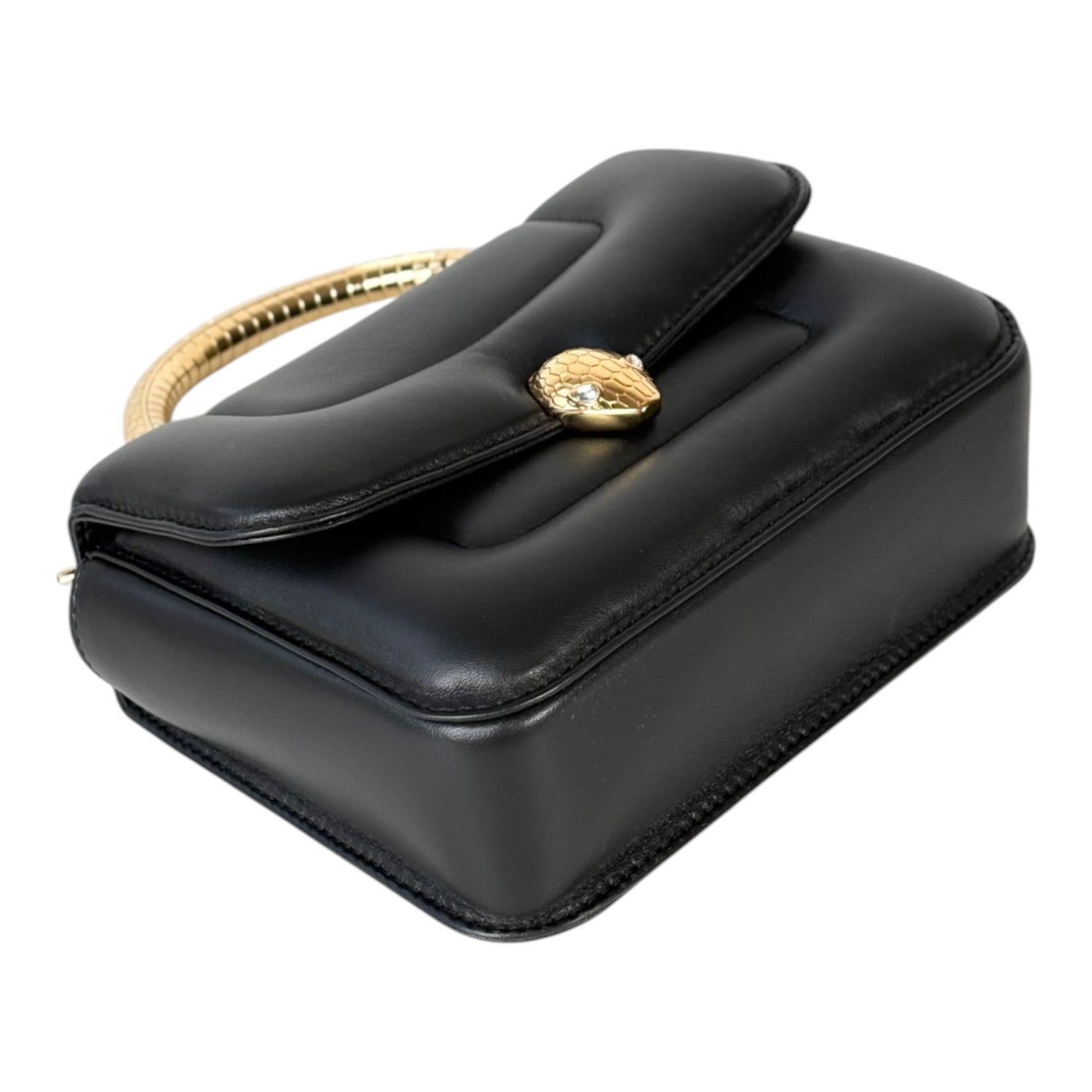 Bvlgari X Mary Katrantzou Black Serpenti Bag with Top Handle in Nappa Lambskin with Gold Hardware