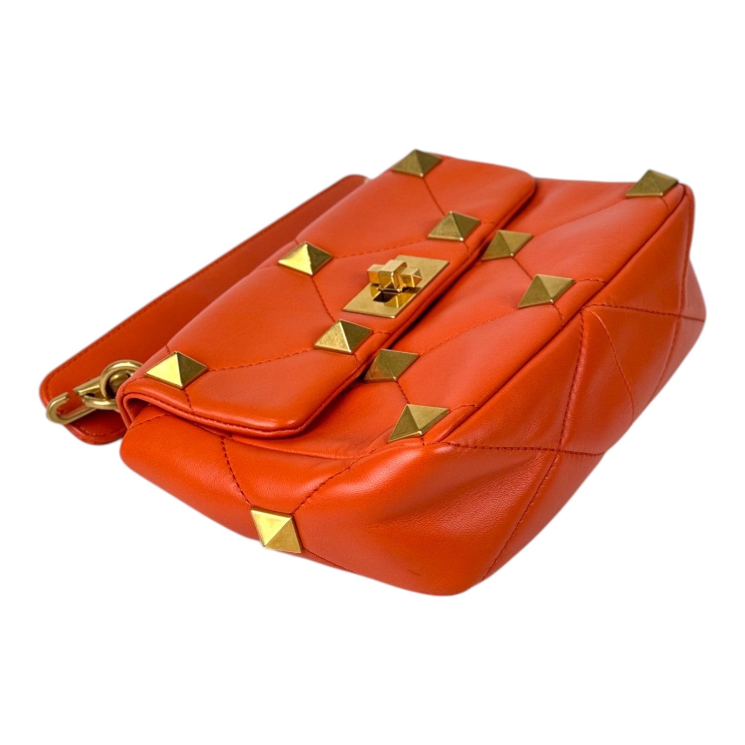 Valentino Orange Roman Stud Handle Chain Bag