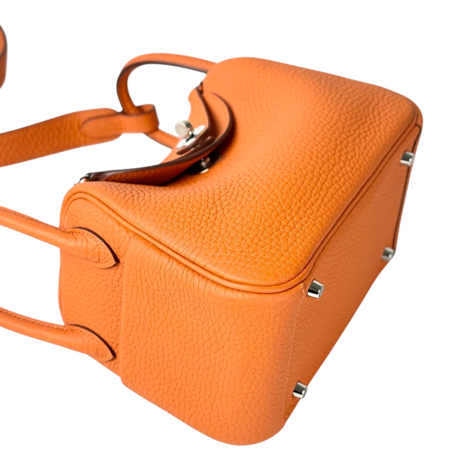 Hermes Orange Lindy Mini Bag in Clemence Leather