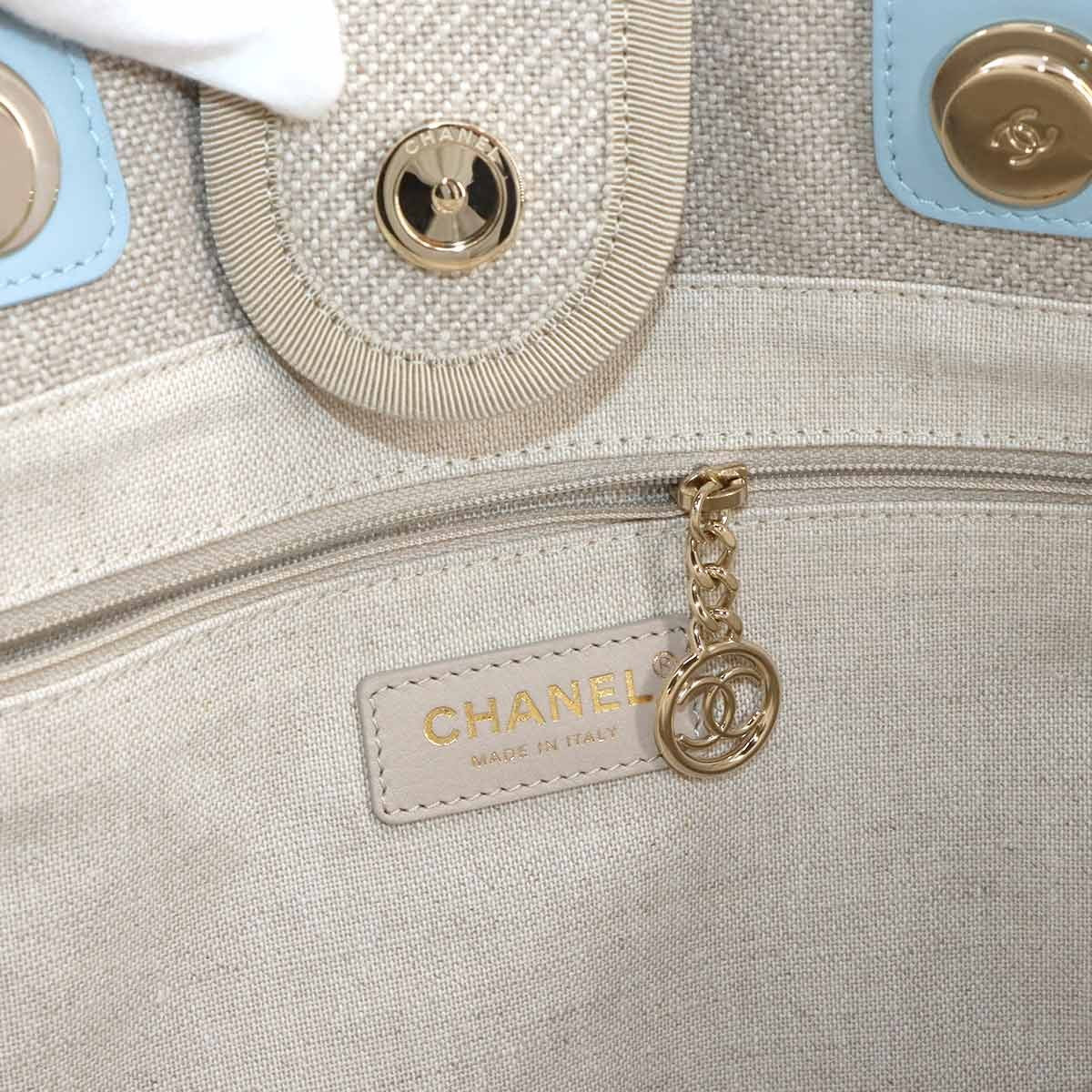 CHANEL Deauville MM Chain Tote Bag Canvas Leder Beige A67001 Handtasche 902995657