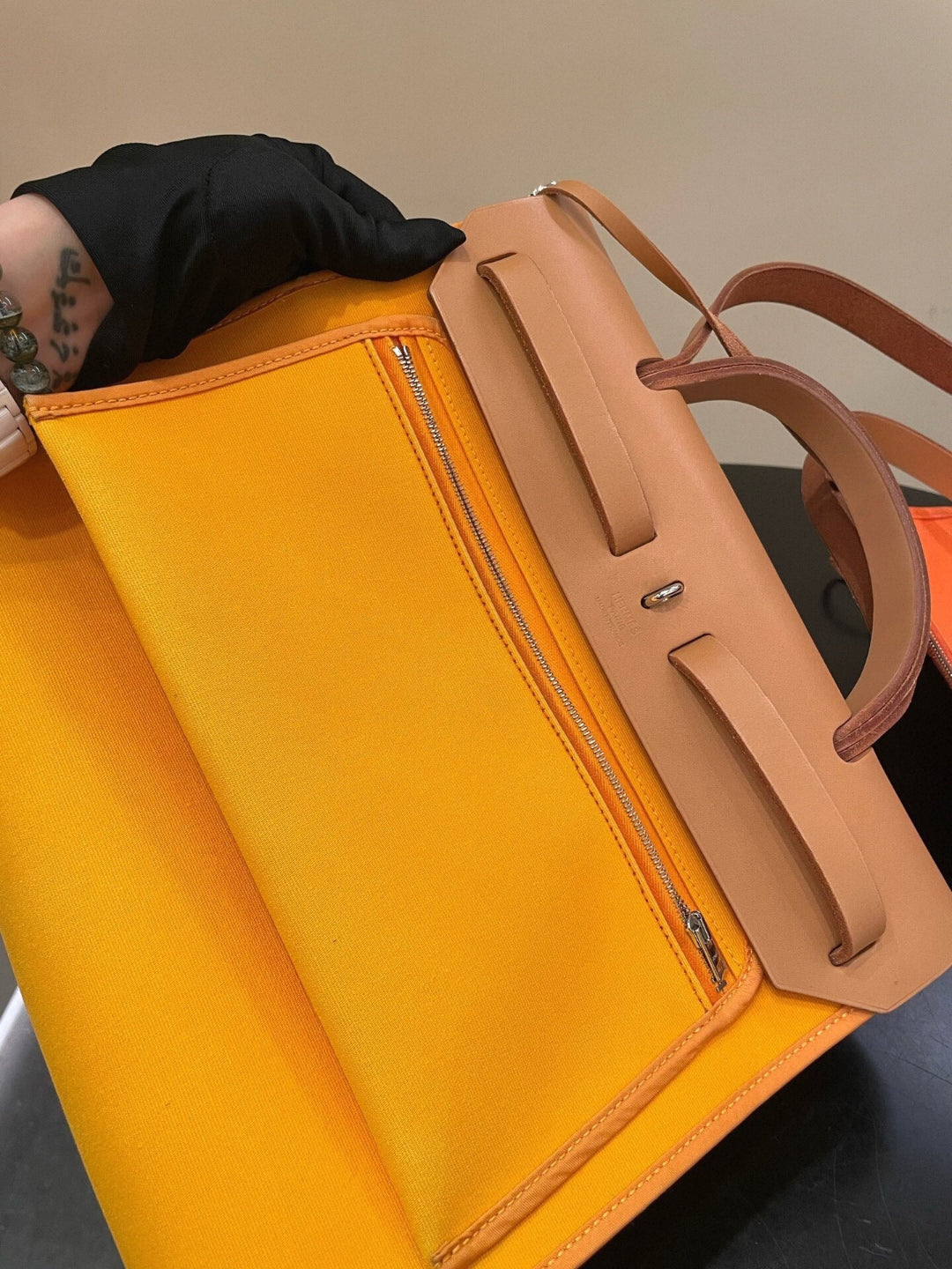 Hermès Herbag 31cm Soleil Yellow with Orange Interior Stamp Q
