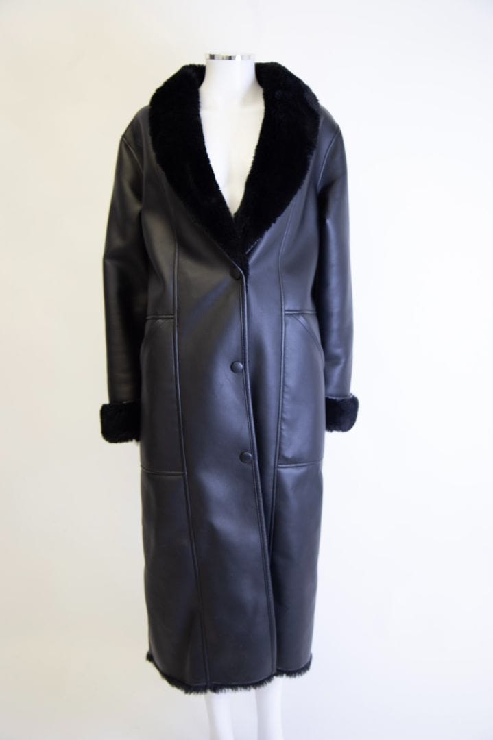 Eaves Eaves Fur lined faux leather long coat Black M