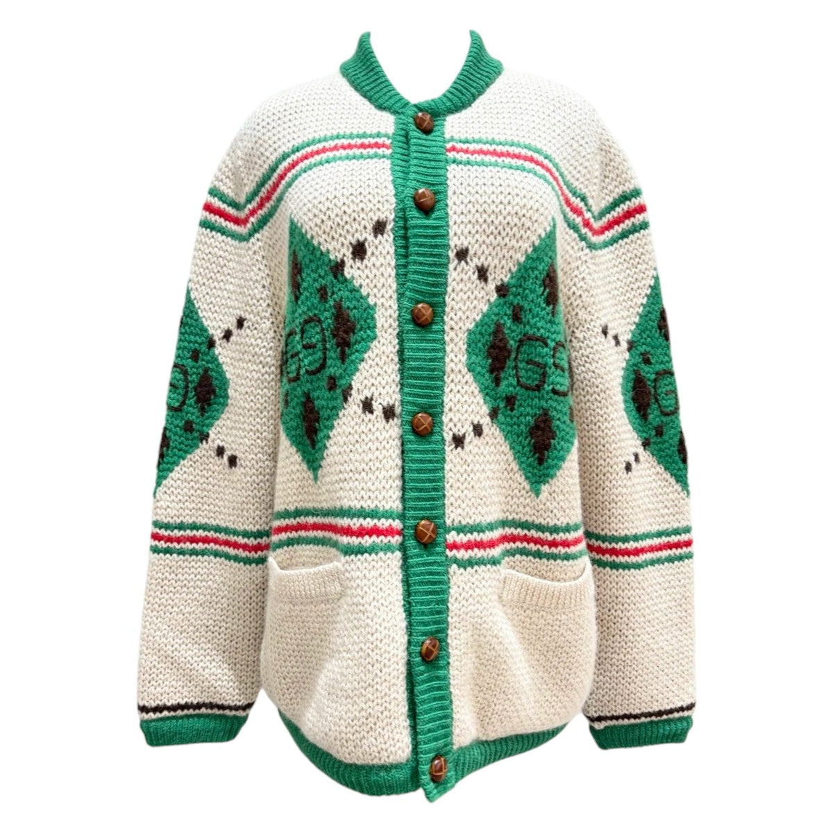 Gucci Alpaca Wool Green & Beige Oversized Cardigan - Size S