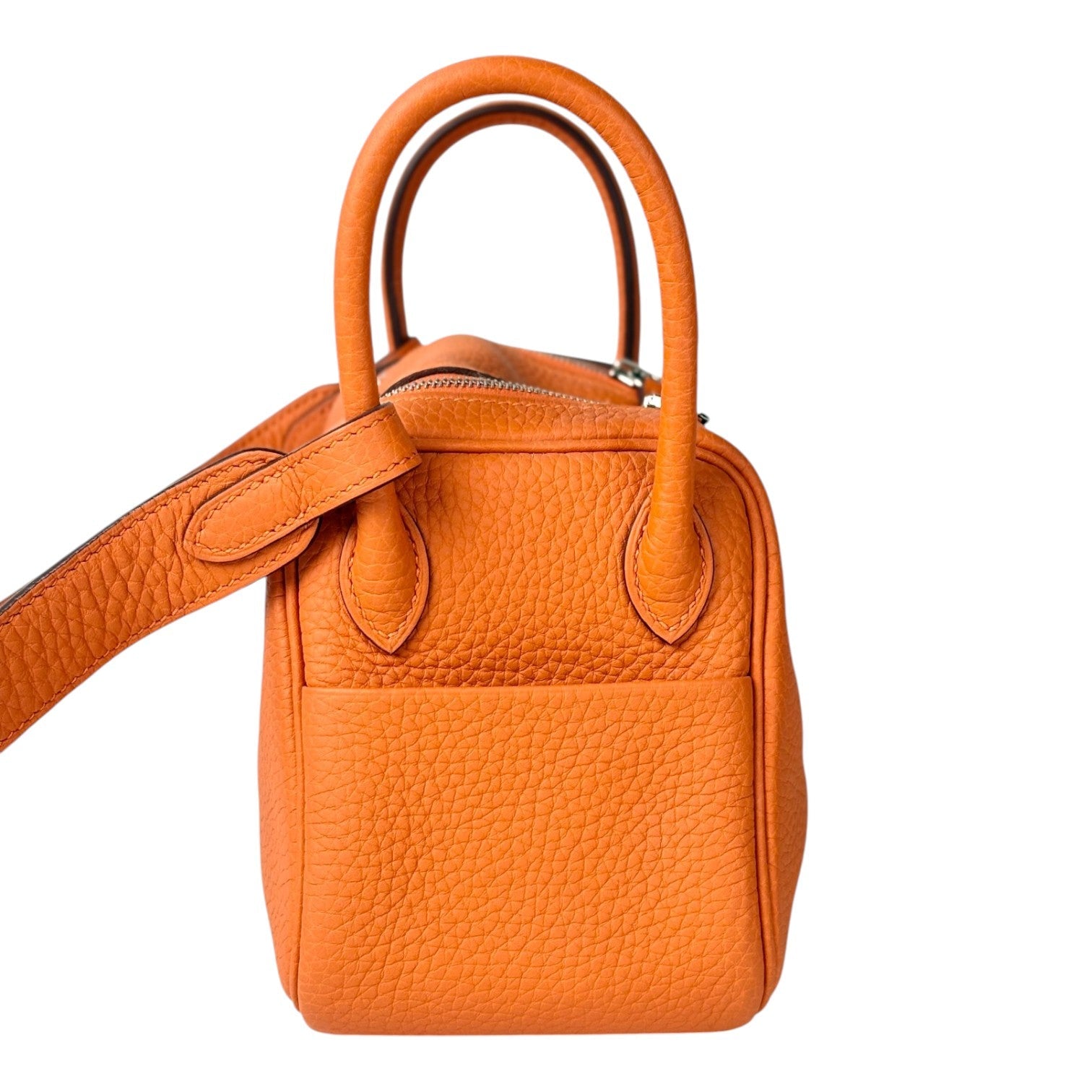 Hermes Orange Lindy Mini Bag in Clemence Leather