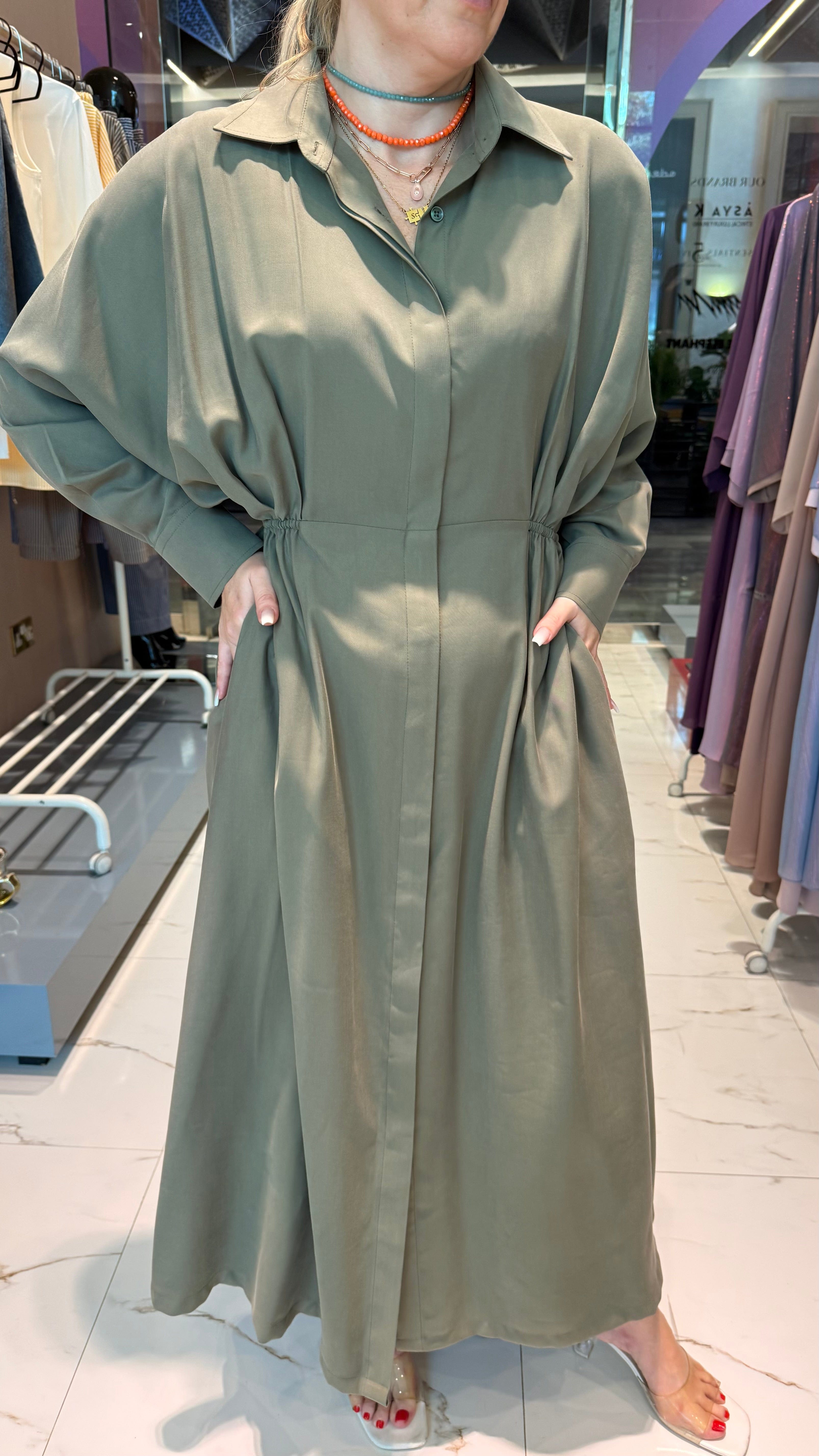 ESSENTIALS5IVE BUTTONED DOWN MAXI SHIRT DRESS (بنطلون) “LIKA”