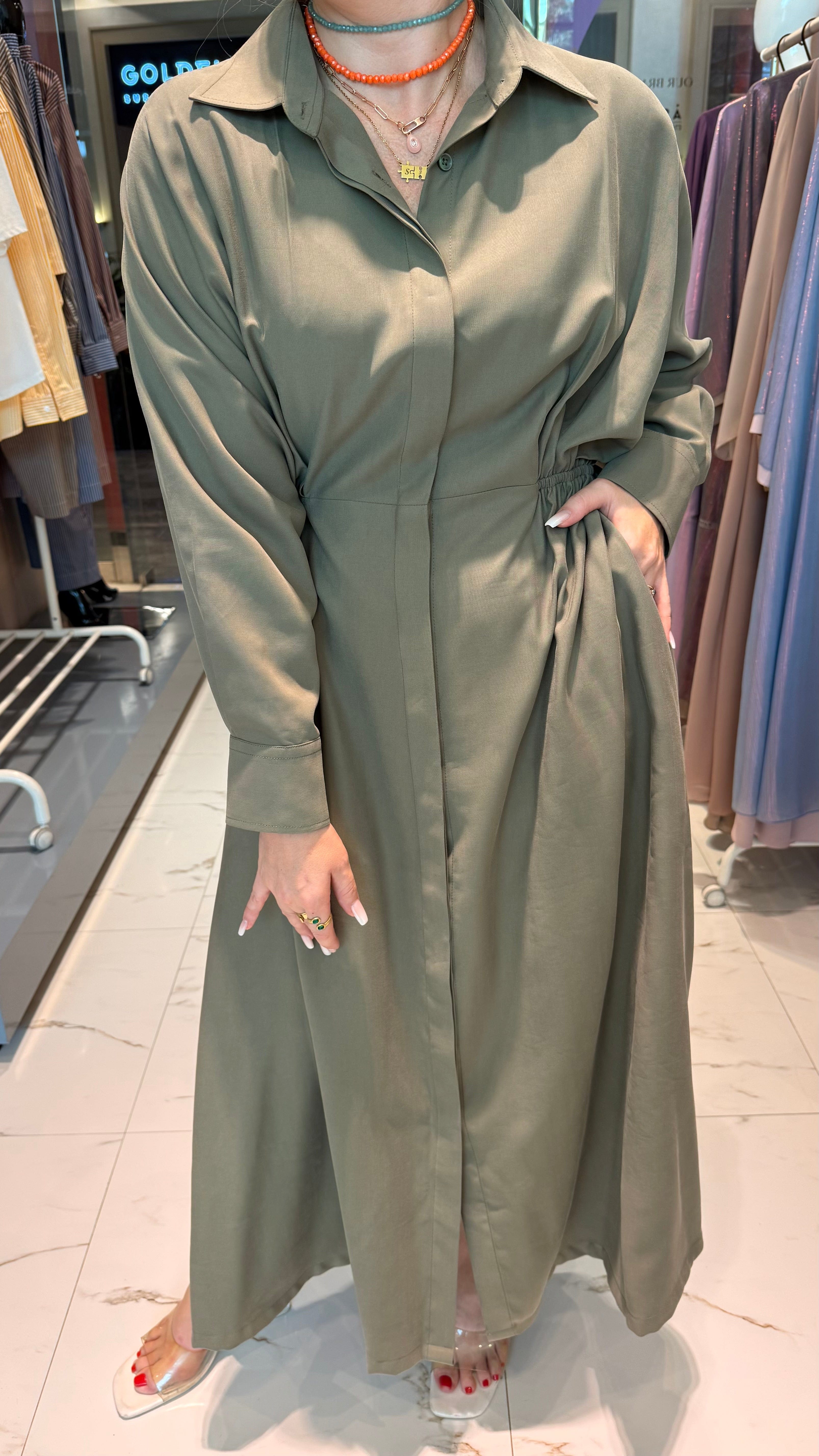 ESSENTIALS5IVE BUTTONED DOWN MAXI SHIRT DRESS (بنطلون) “LIKA”
