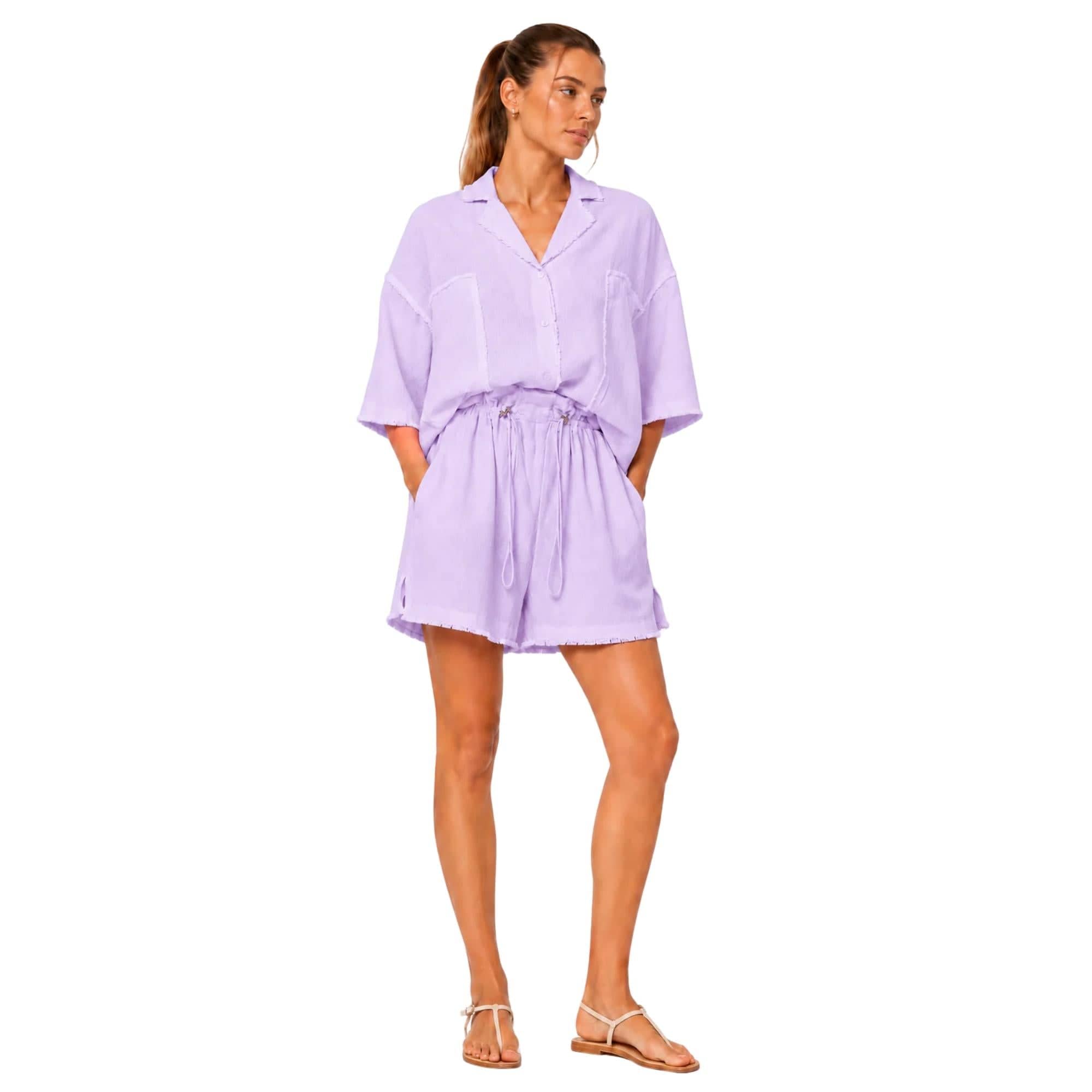 COASTAL RAW EDGE LINEN VISCOSE SET زوج (SHIRT & SHORTS قميص وبنطلون) “JADE"