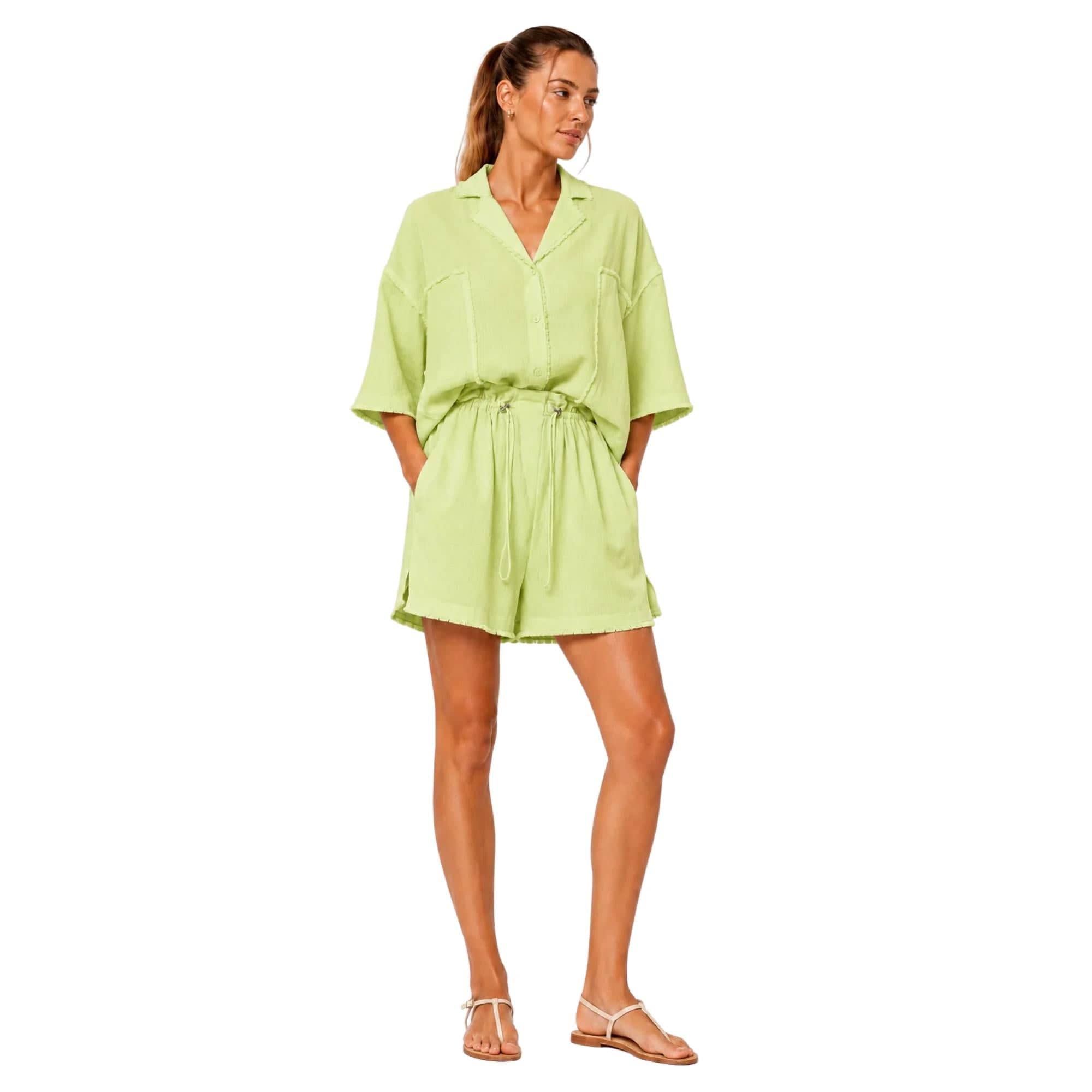 COASTAL RAW EDGE LINEN VISCOSE SET زوج (SHIRT & SHORTS قميص وبنطلون) “JADE"