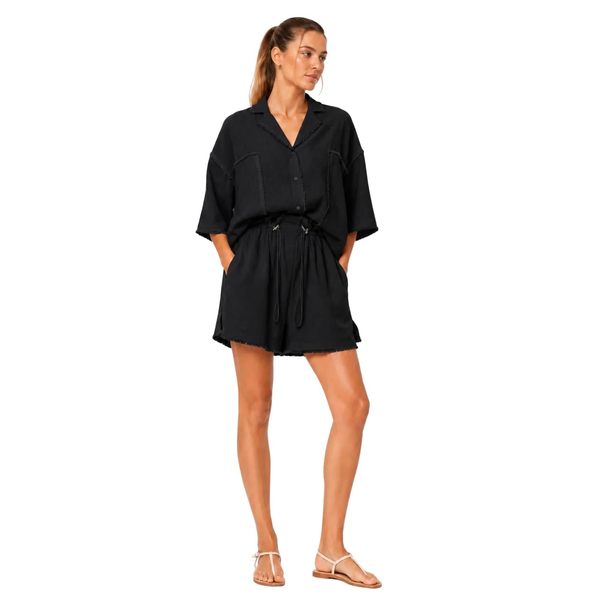 COASTAL RAW EDGE LINEN VISCOSE SET زوج (SHIRT & SHORTS قميص وبنطلون) “JADE"