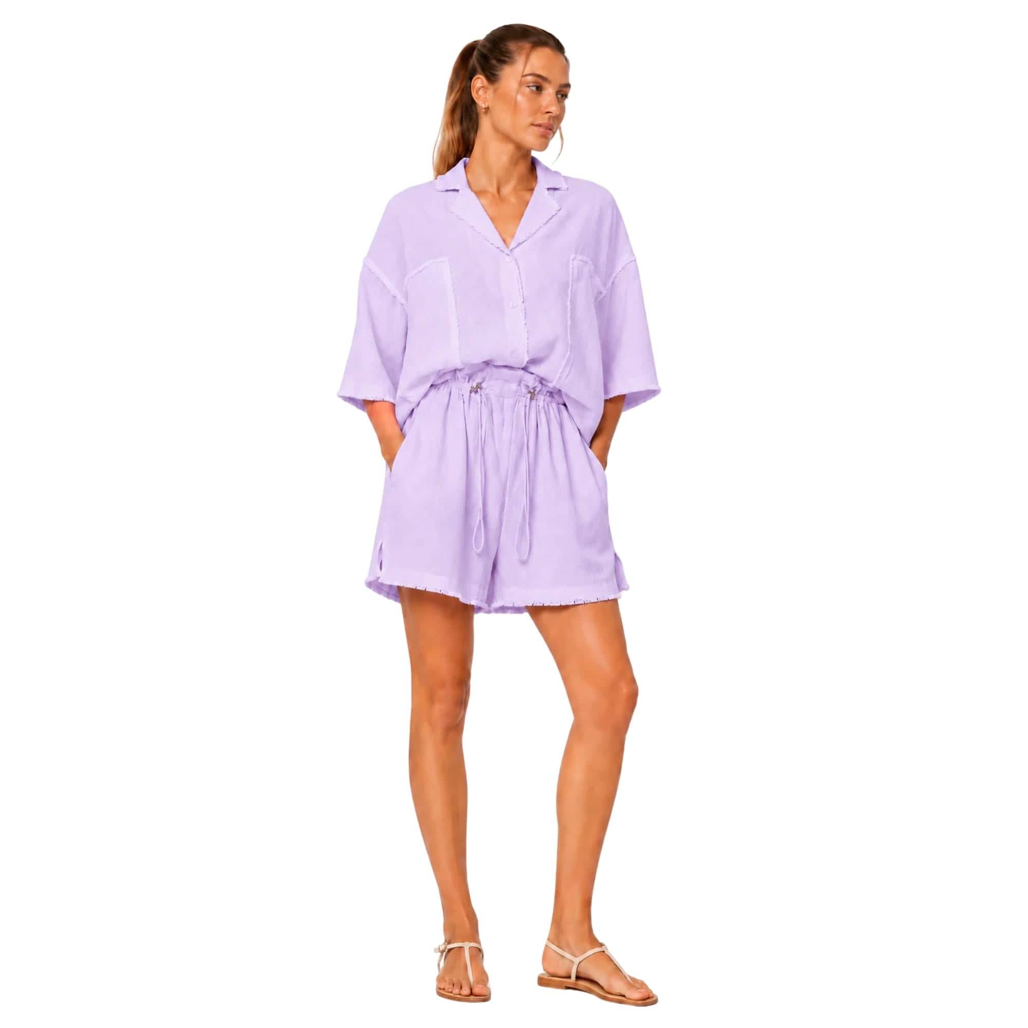 COASTAL RAW EDGE LINEN VISCOSE SET زوج (SHIRT & SHORTS قميص وبنطلون) “JADE"