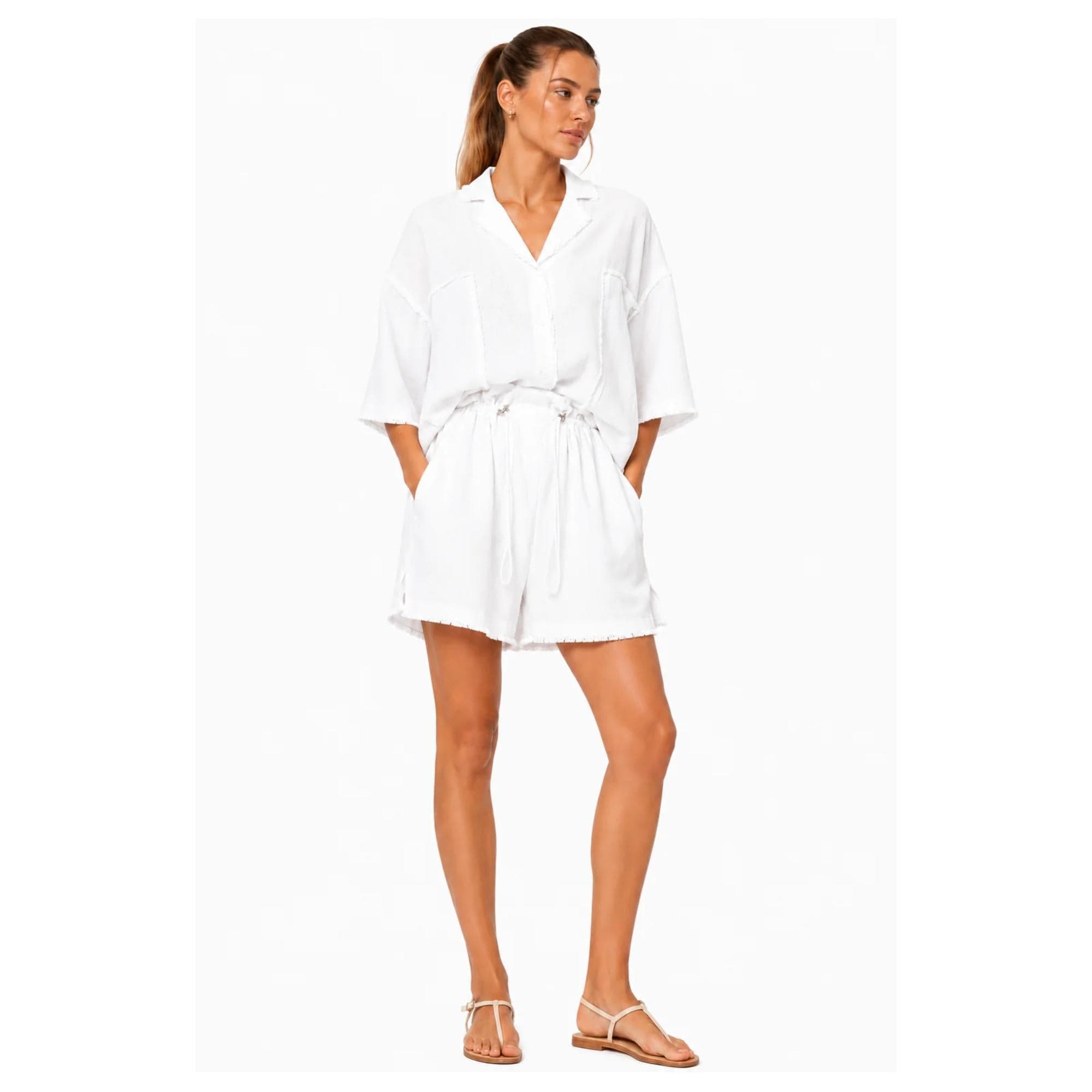 COASTAL RAW EDGE LINEN VISCOSE SET زوج (SHIRT & SHORTS قميص وبنطلون) “JADE"