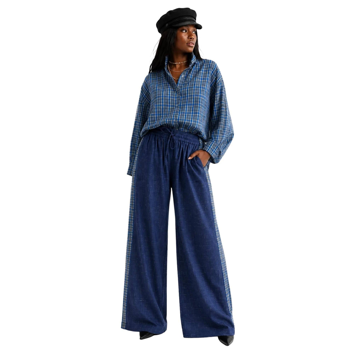 ESSENTIALS5IVE CONTRAST CHECK CO-ORD SET زوج (SHIRT & PANTS قميص وبنطلون) “JANE EYER"