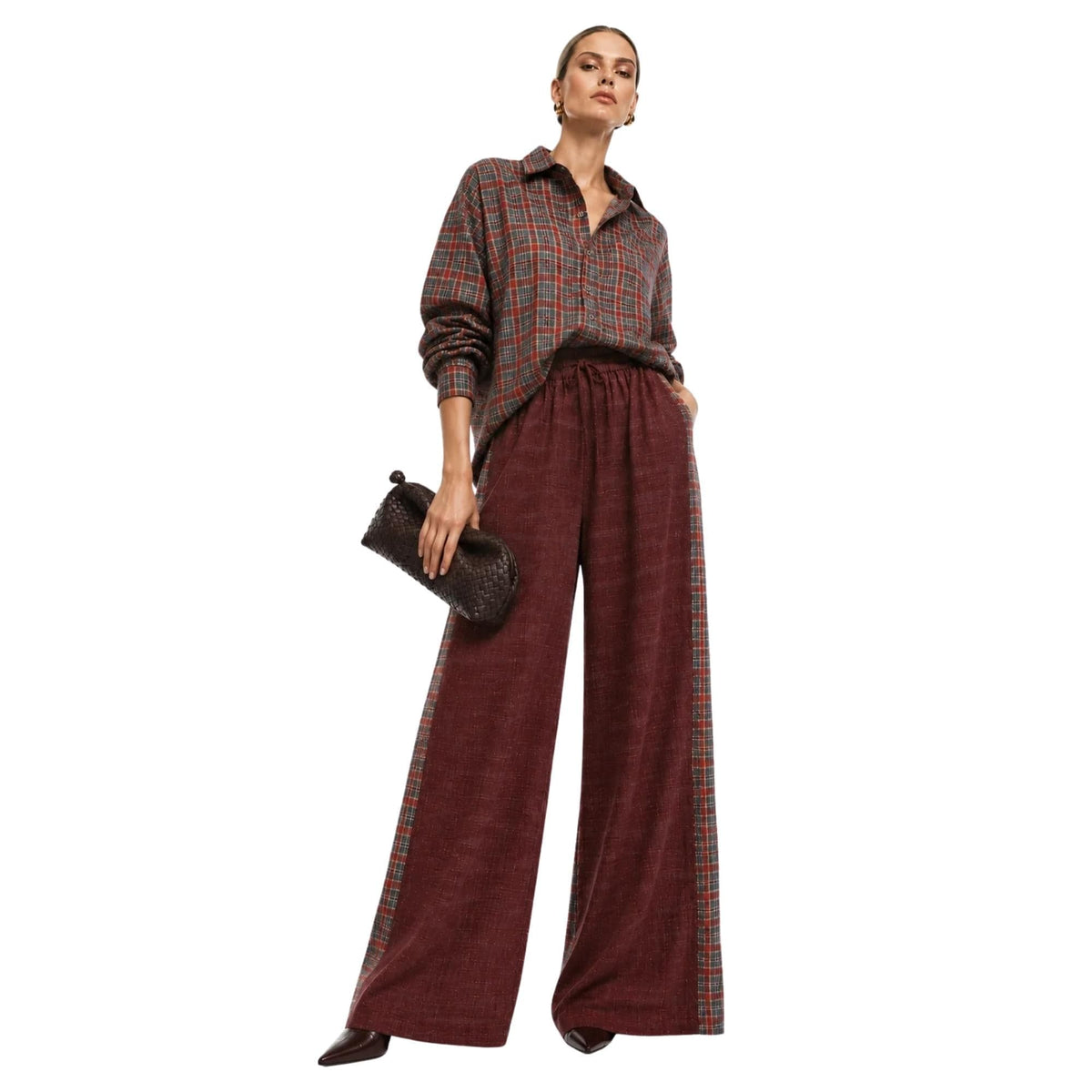ESSENTIALS5IVE CONTRAST CHECK CO-ORD SET زوج (SHIRT & PANTS قميص وبنطلون) “JANE EYER"