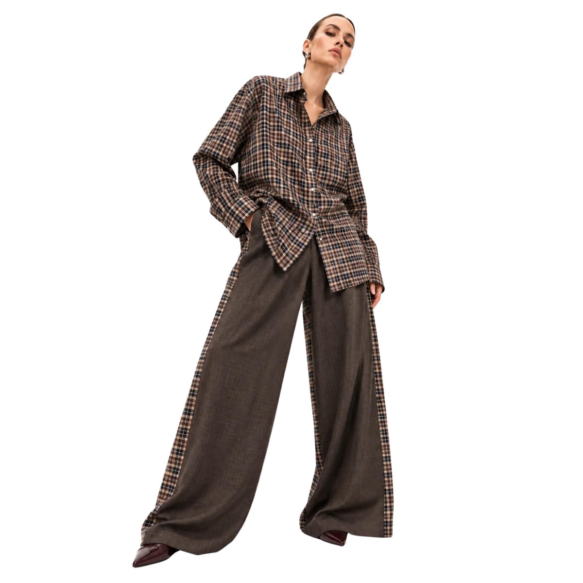 ESSENTIALS5IVE CONTRAST CHECK CO-ORD SET زوج (SHIRT & PANTS قميص وبنطلون) “JANE EYER"