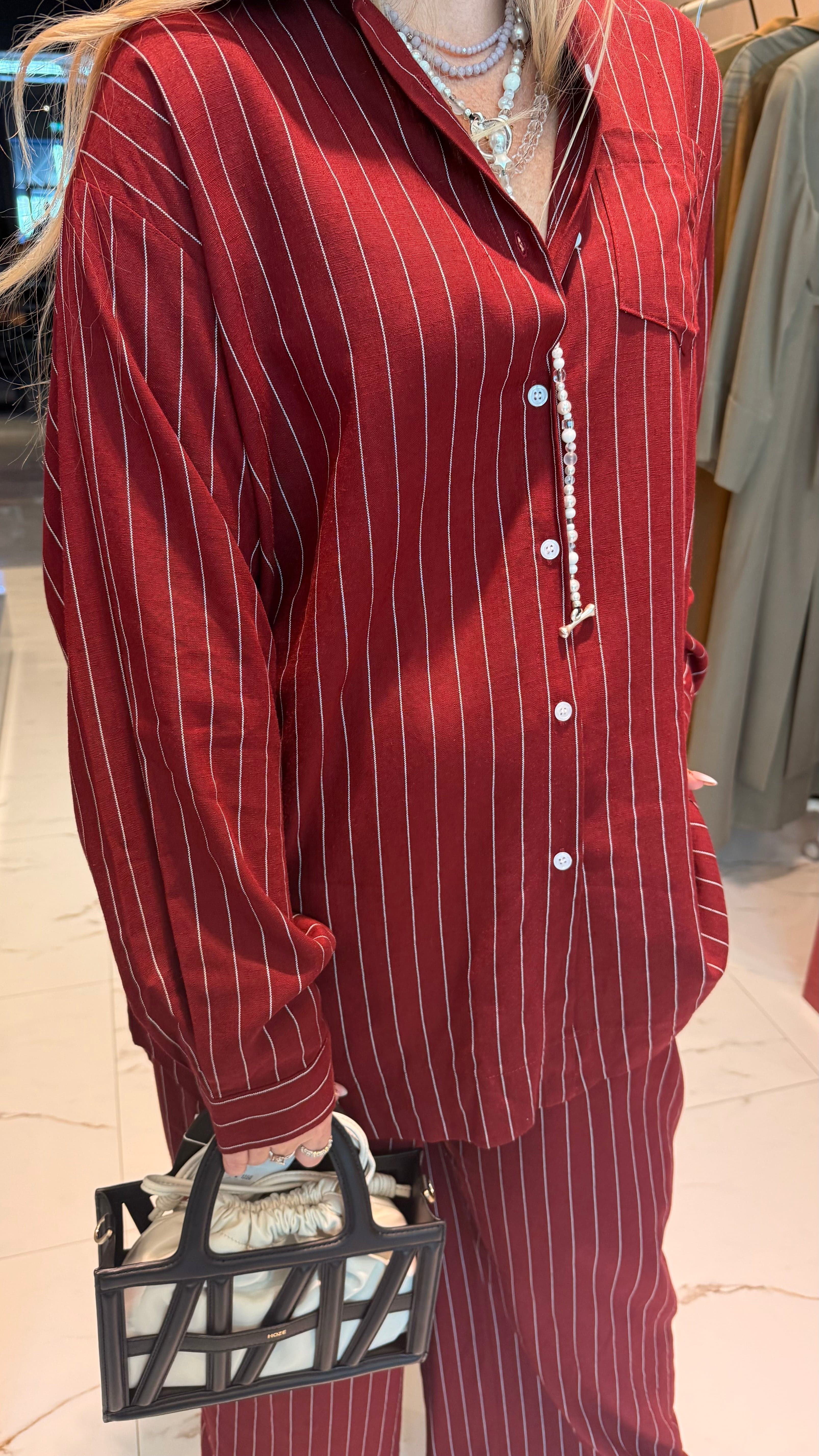 ESSENTIALS5IVE LOOSE FIT STRIPED 2PC SET زوج (SHIRT & PANTS قميص وبنطلون) “JANE LEE"