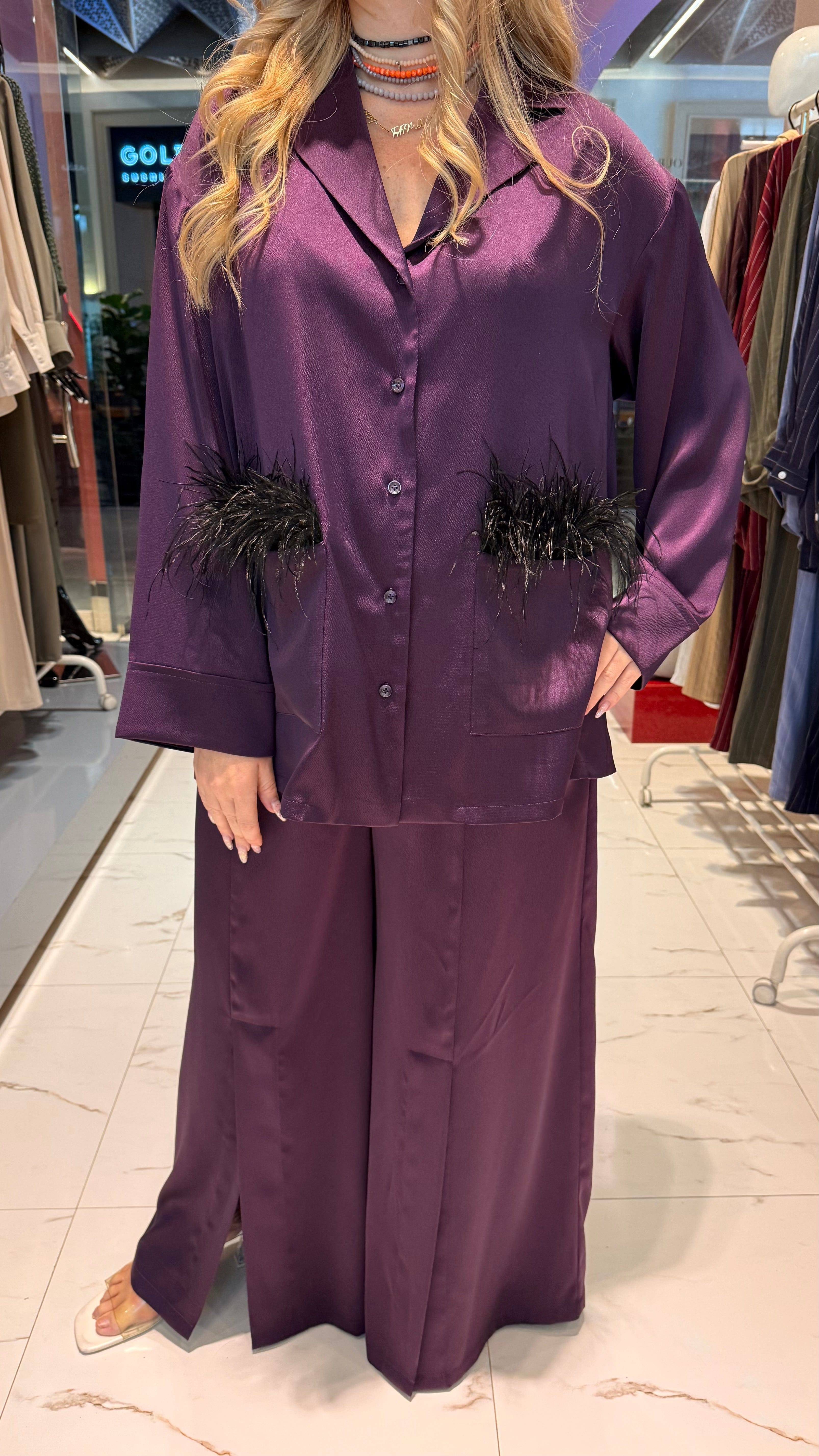 ESSENTIALS5IVE SATIN SET زوج (BLAZER & PANTS قميص وبنطلون) “KAMELIA”