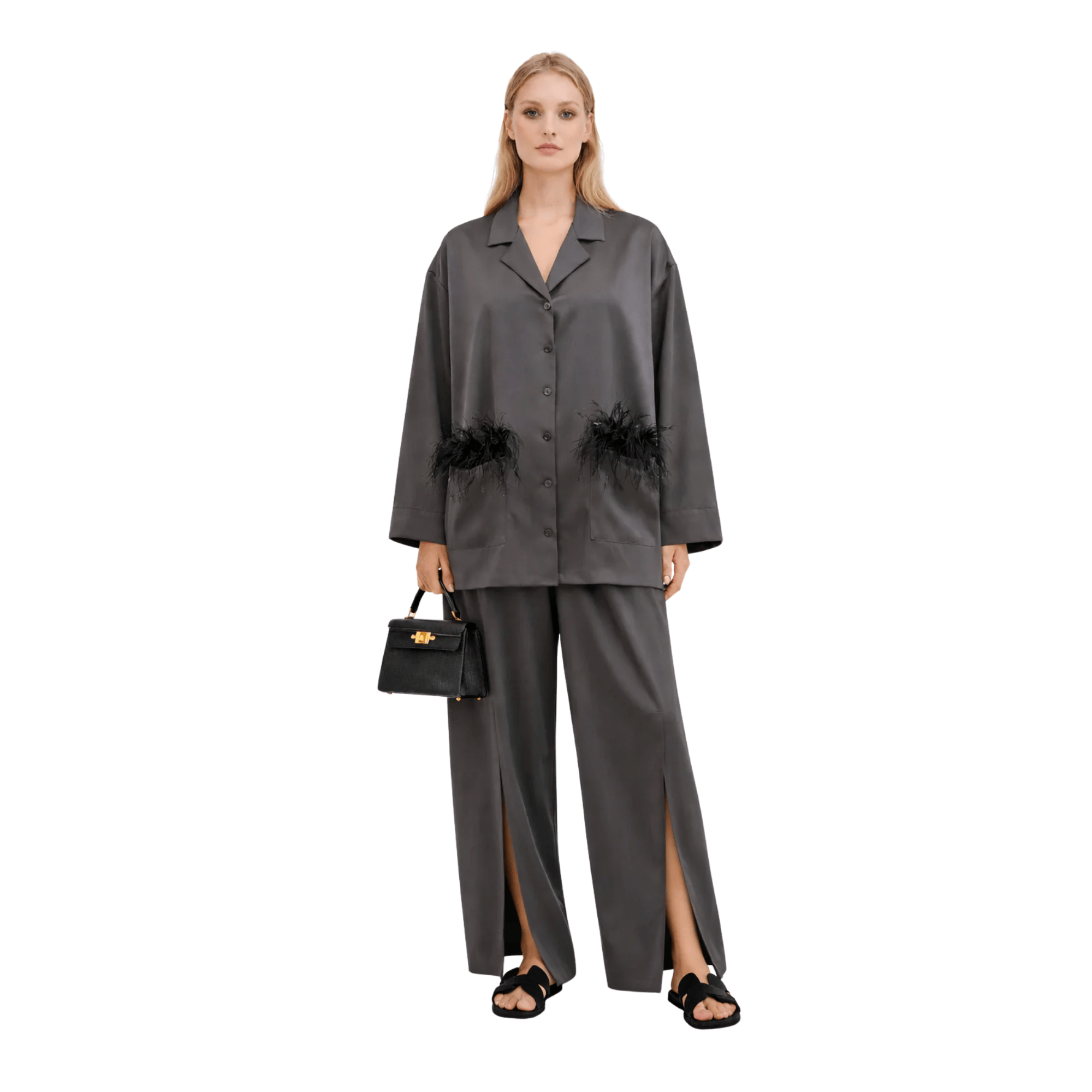 ESSENTIALS5IVE SATIN SET زوج (BLAZER & PANTS قميص وبنطلون) “KAMELIA”