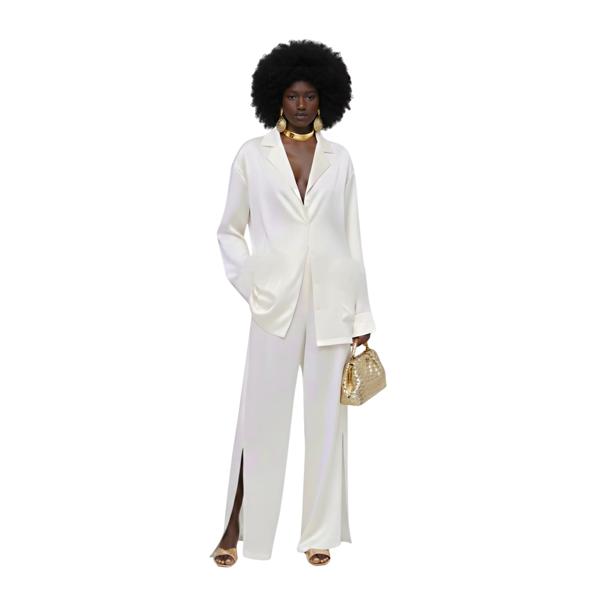 ESSENTIALS5IVE SATIN SET زوج (BLAZER & PANTS قميص وبنطلون) “KAMELIA”