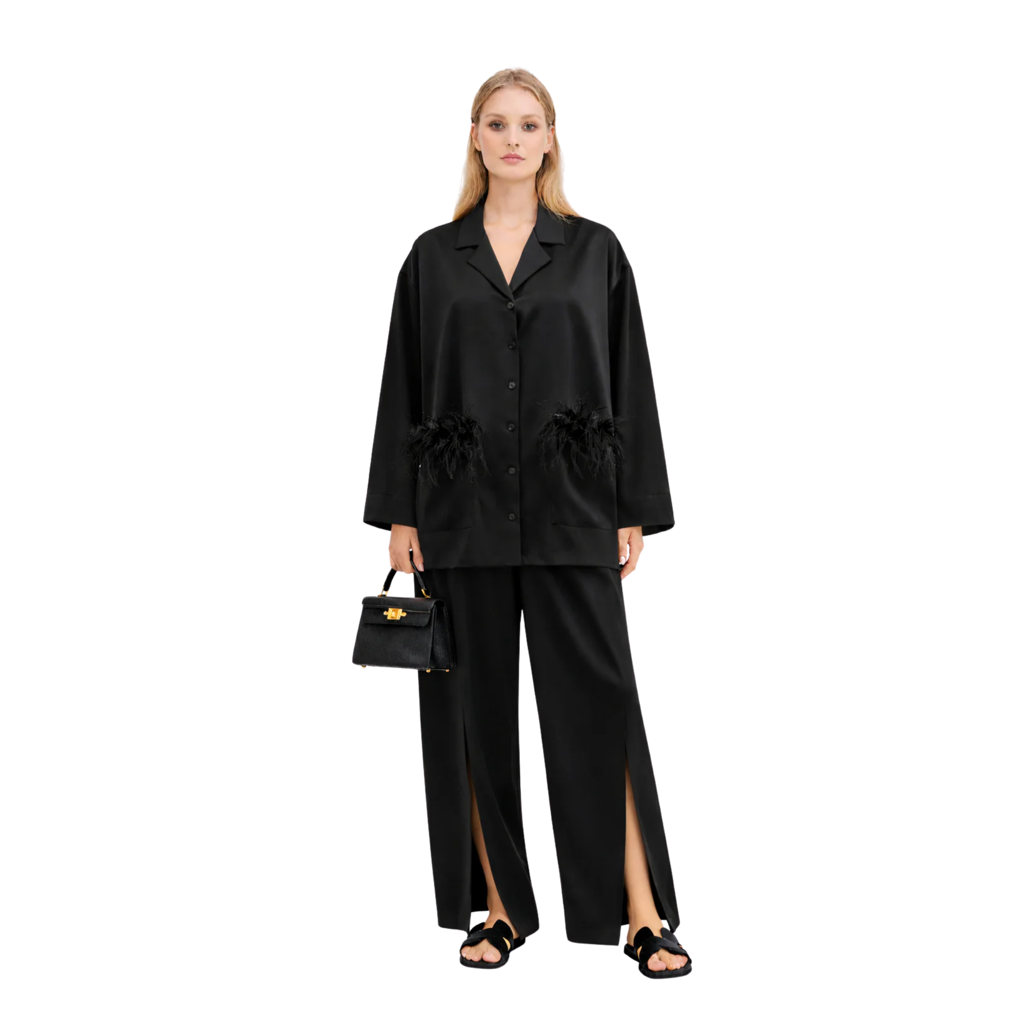 ESSENTIALS5IVE SATIN SET زوج (BLAZER & PANTS قميص وبنطلون) “KAMELIA”