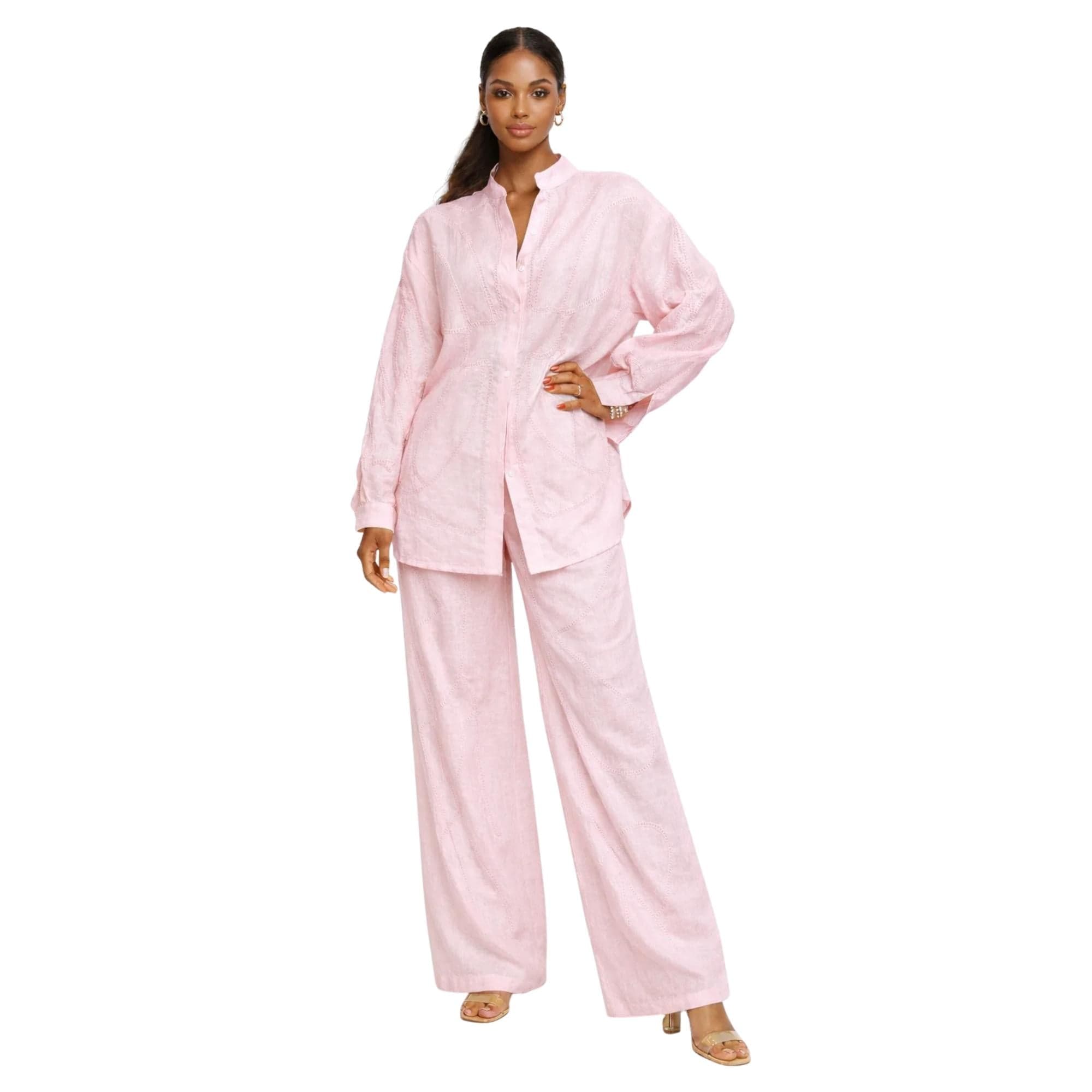 ESSENTIALS5IVE THREAD FLOW LINEN CO-ORD SET زوج (SHIRT & PANTS قميص وبنطلون) “THEA"