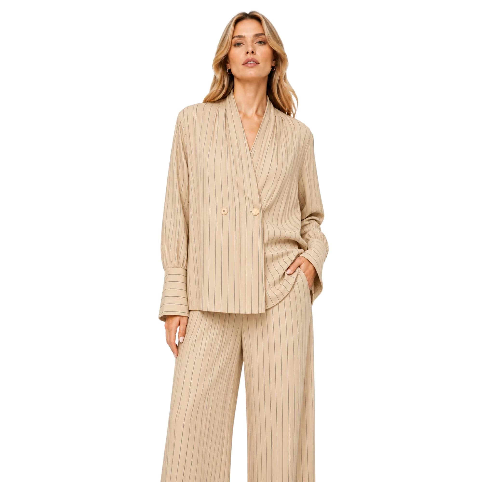 ESSENTIALS5IVE LINEN WRAP BLOUSE قميص “MOONSTONE"