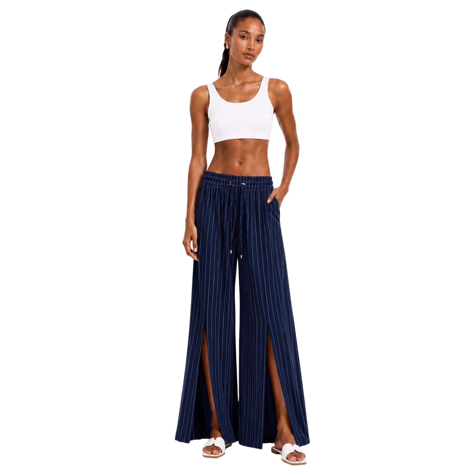 STRIPED FRONT PLEATED PALAZZO TROUSERS بنطلون “KAMELIA”