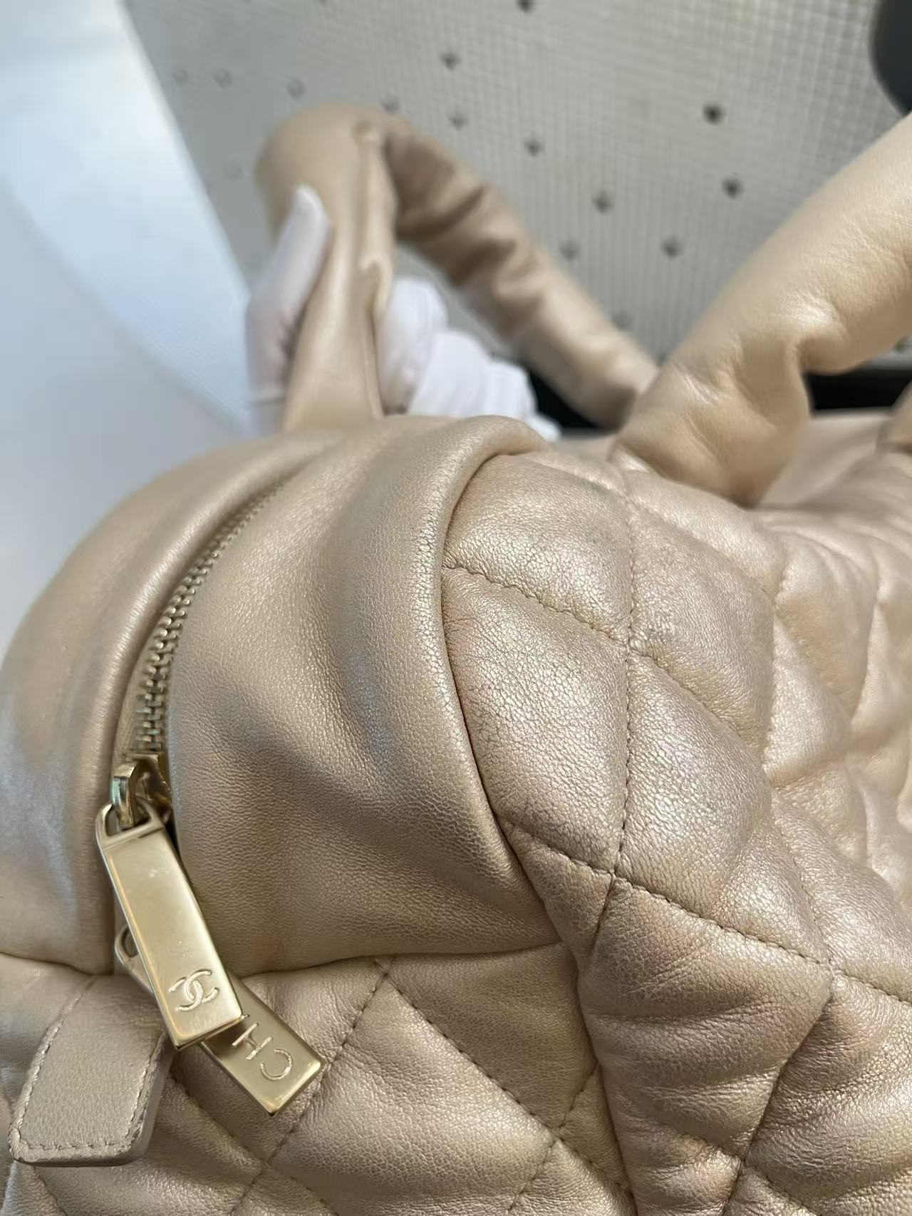 Chanel Quilted Lambskin Puffy Bowling Bag - Beige