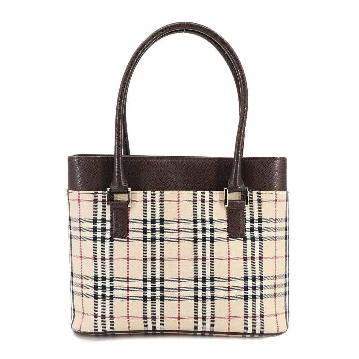 BURBERRY Plaid Hand Bag Canvas Leather Beige Brown Purse 902996500