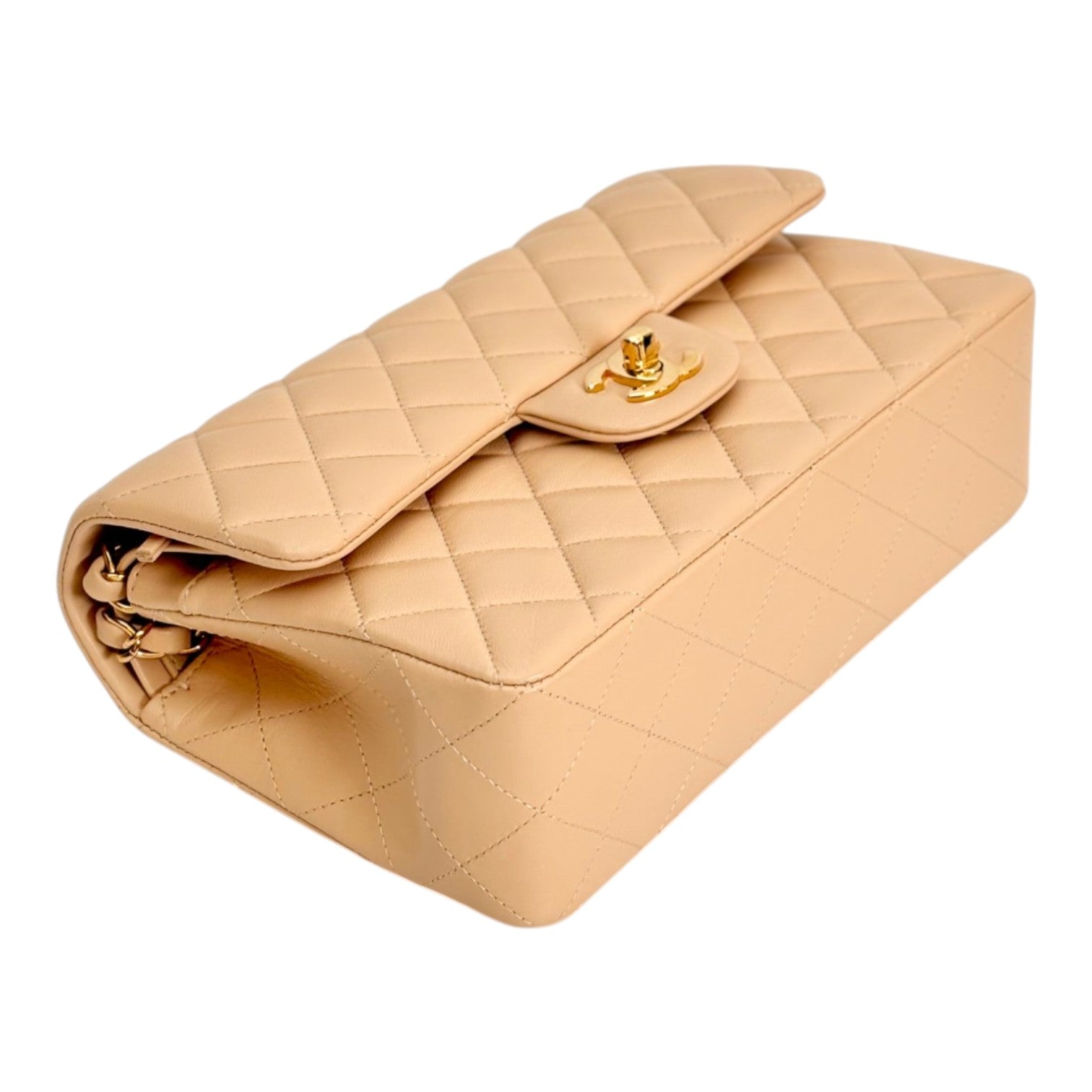 Chanel Small Beige Classic Flap in Lambskin with Gold hardware
