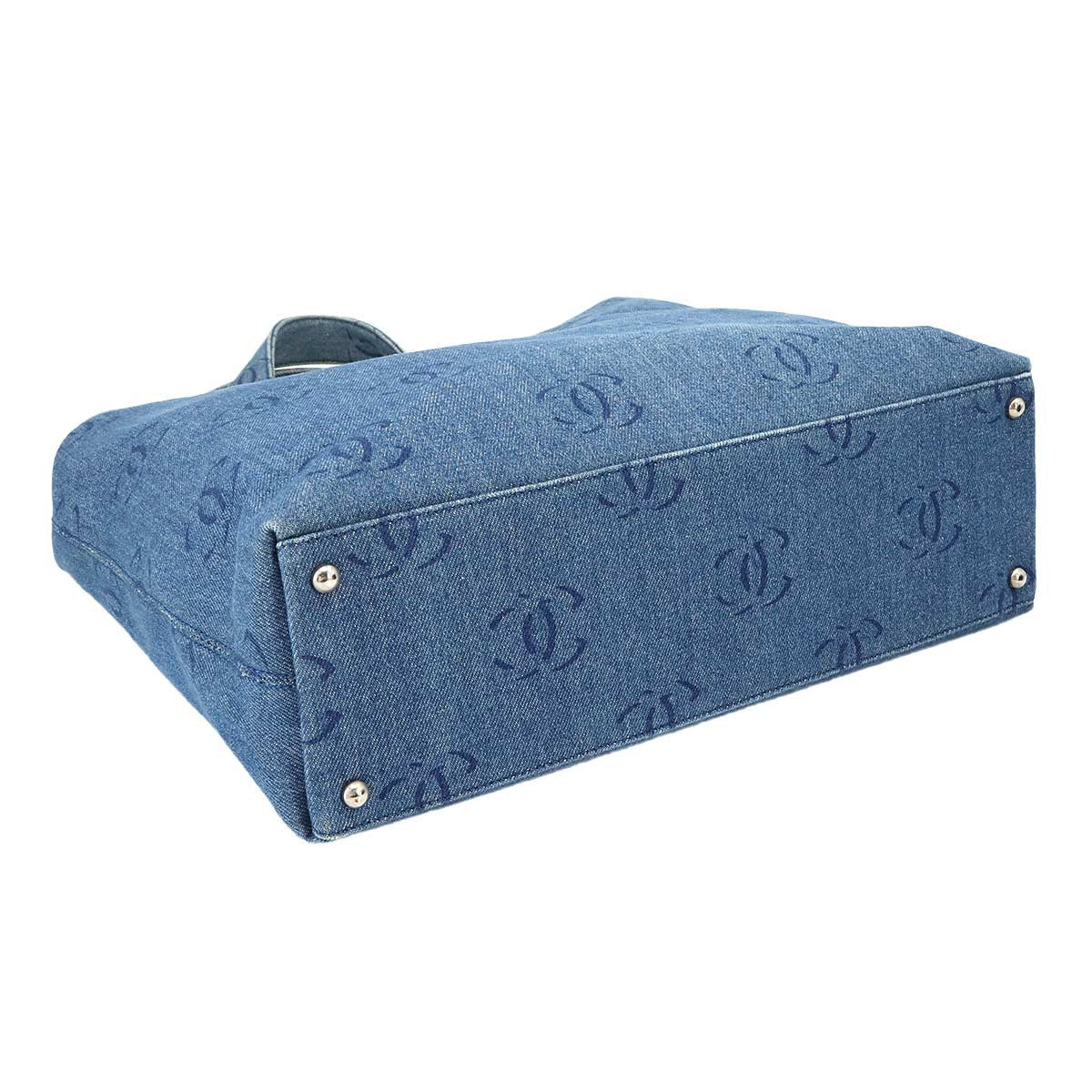 CHANEL Plastic Chain Tote Bag Denim Blue Coco Mark Purse Vintage 902974984