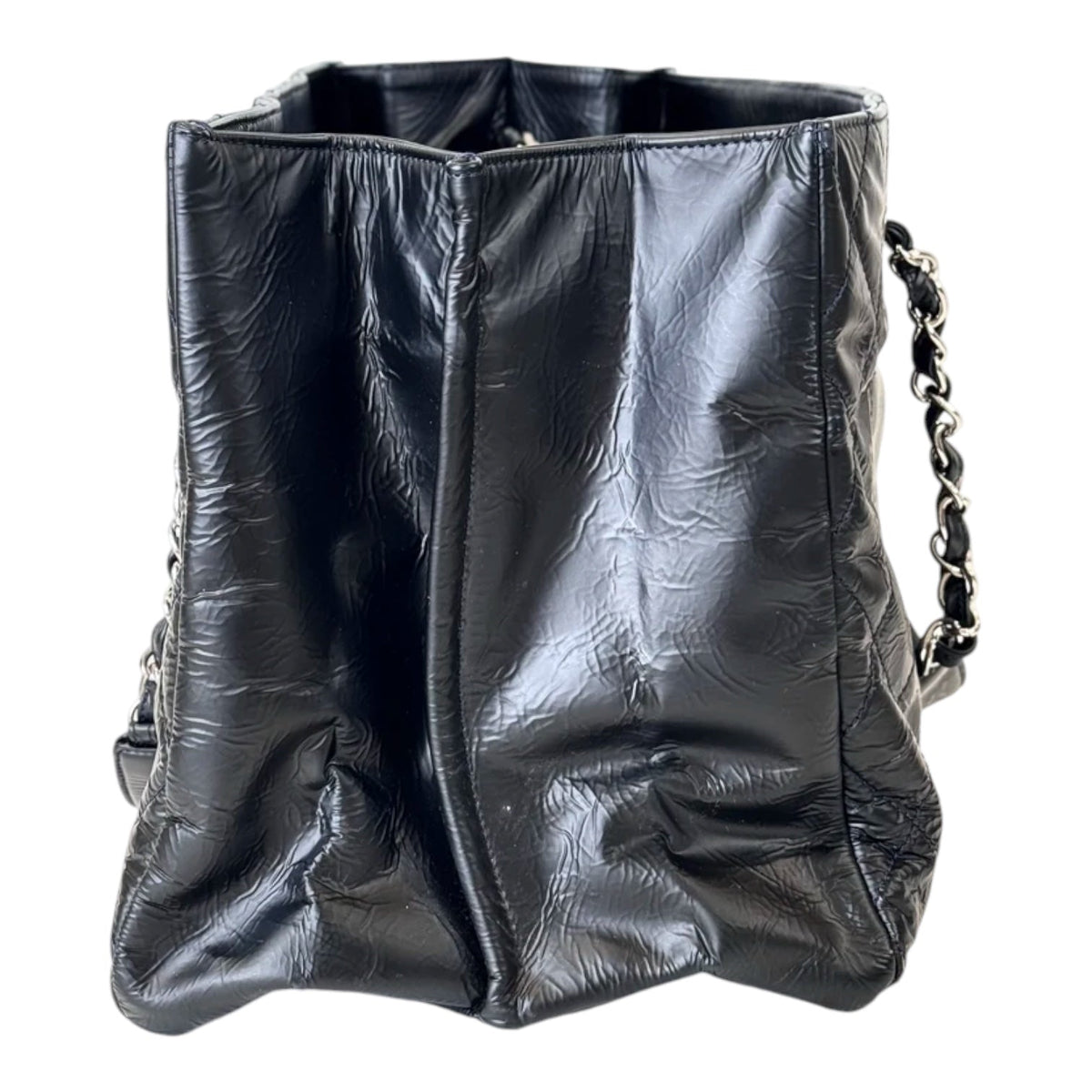 Chanel Black Shiny Leather Shopping Tote Bag
