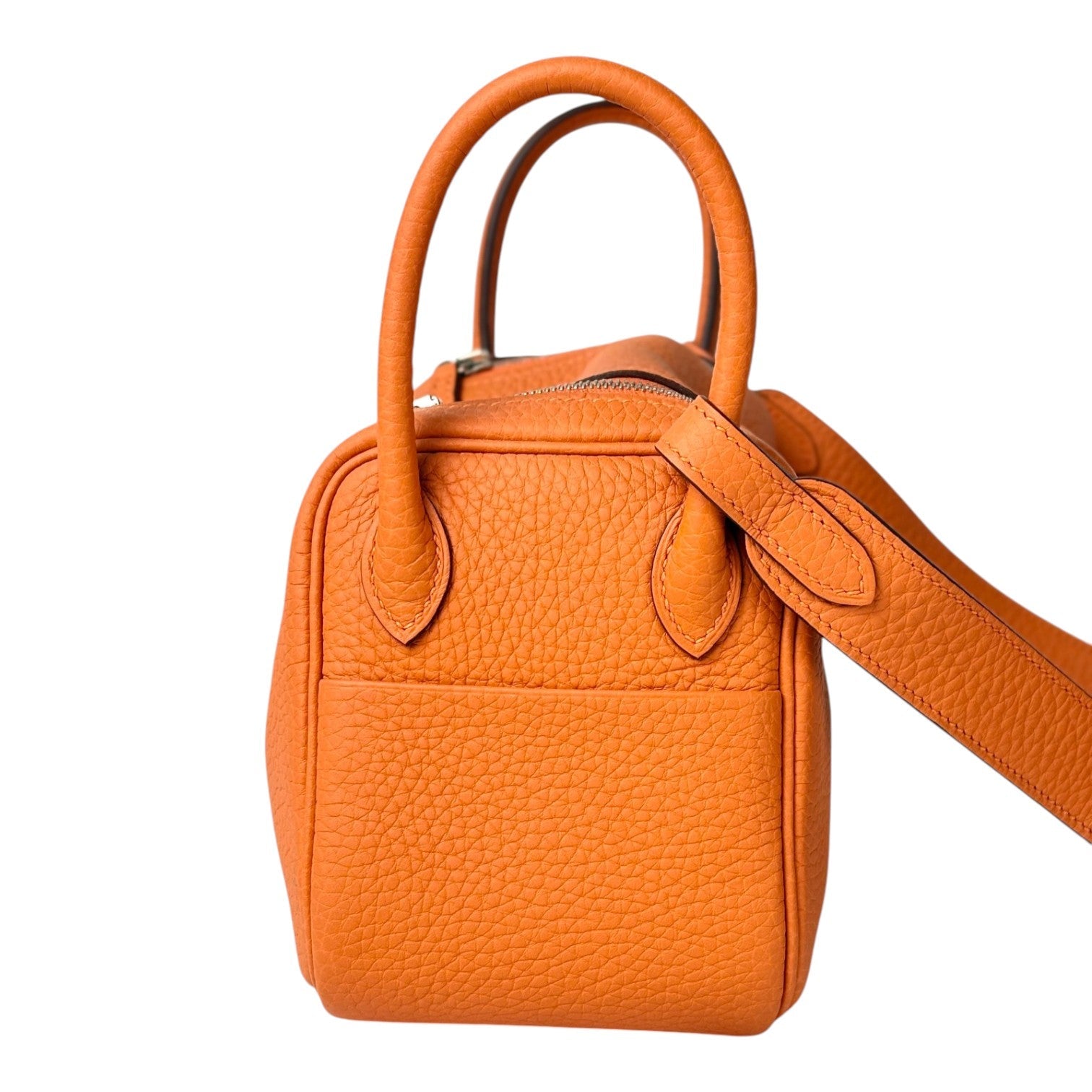 Hermes Orange Lindy Mini Bag in Clemence Leather