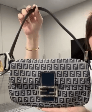 FENDI FENDI Canvas × Leather Gray × Navy Baguette B0701MN4CH