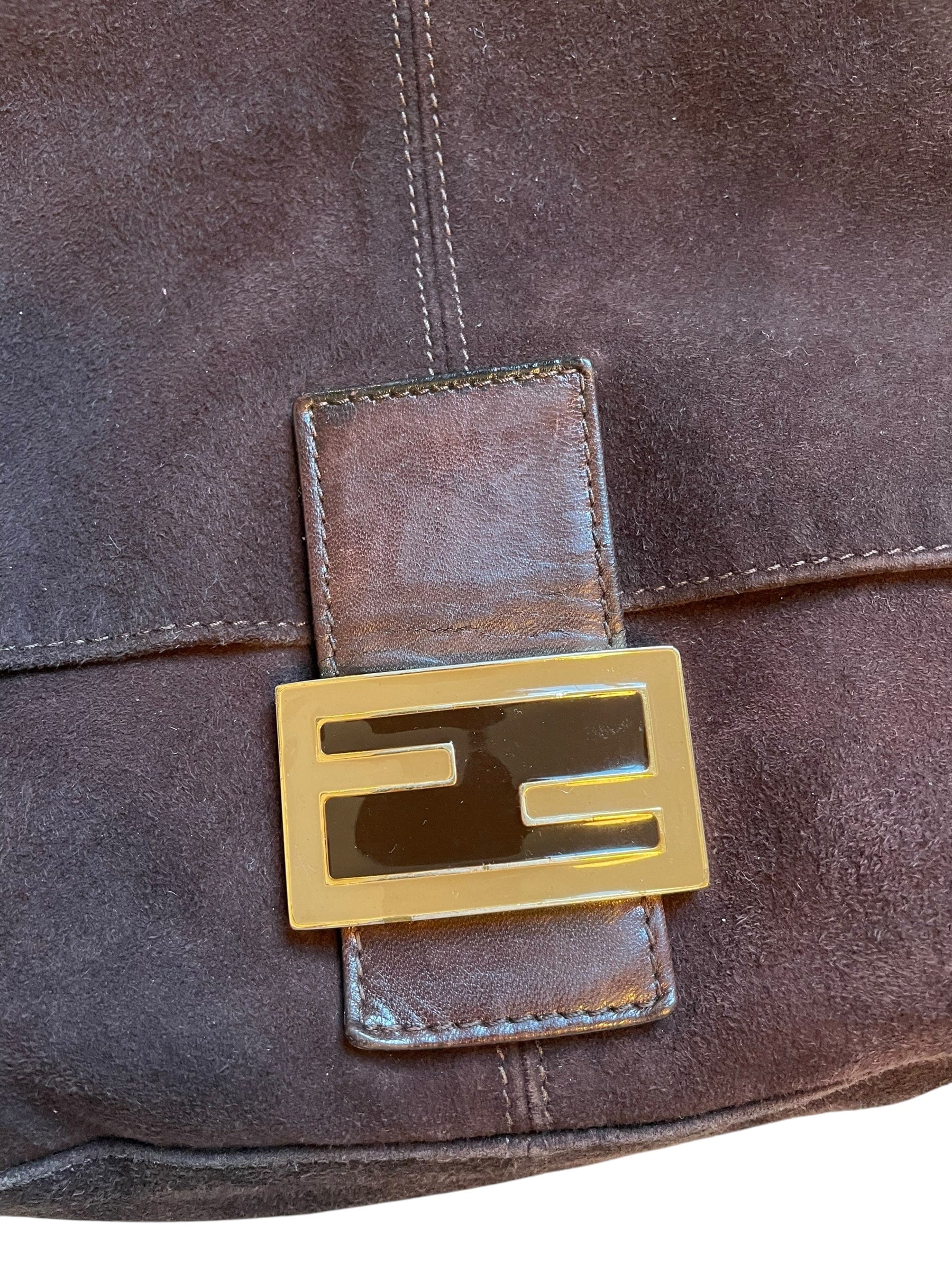 Fendi Fendi Mamma Baguette Suede Brown Stitch DXBK0404