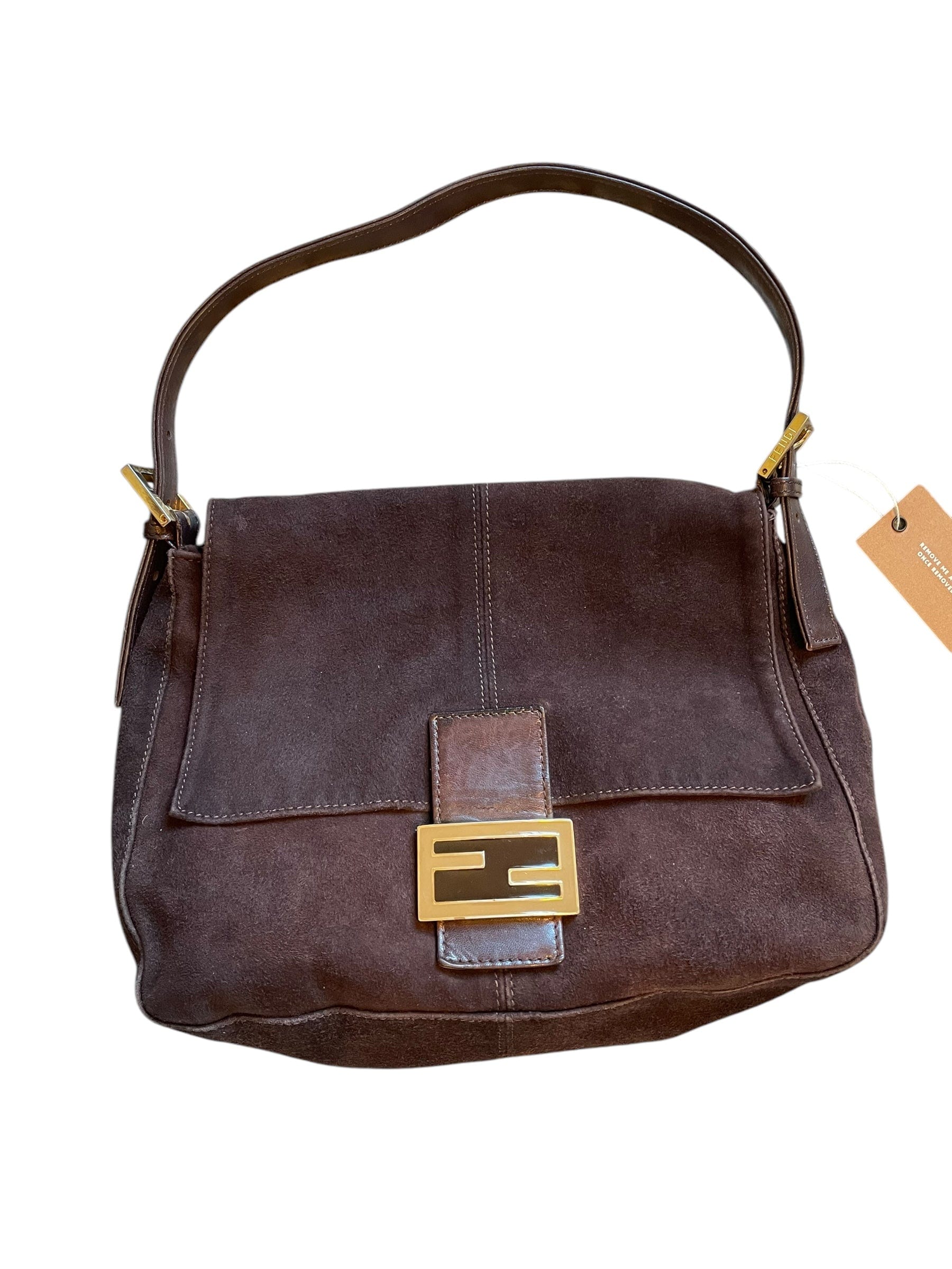 Fendi Fendi Mamma Baguette Suede Brown Stitch DXBK0404