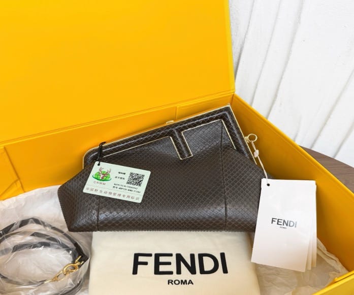 Fendi FENDI First Small Size 24 (Dark Brown Python Skin) (with Tag and Certificate) 22103626