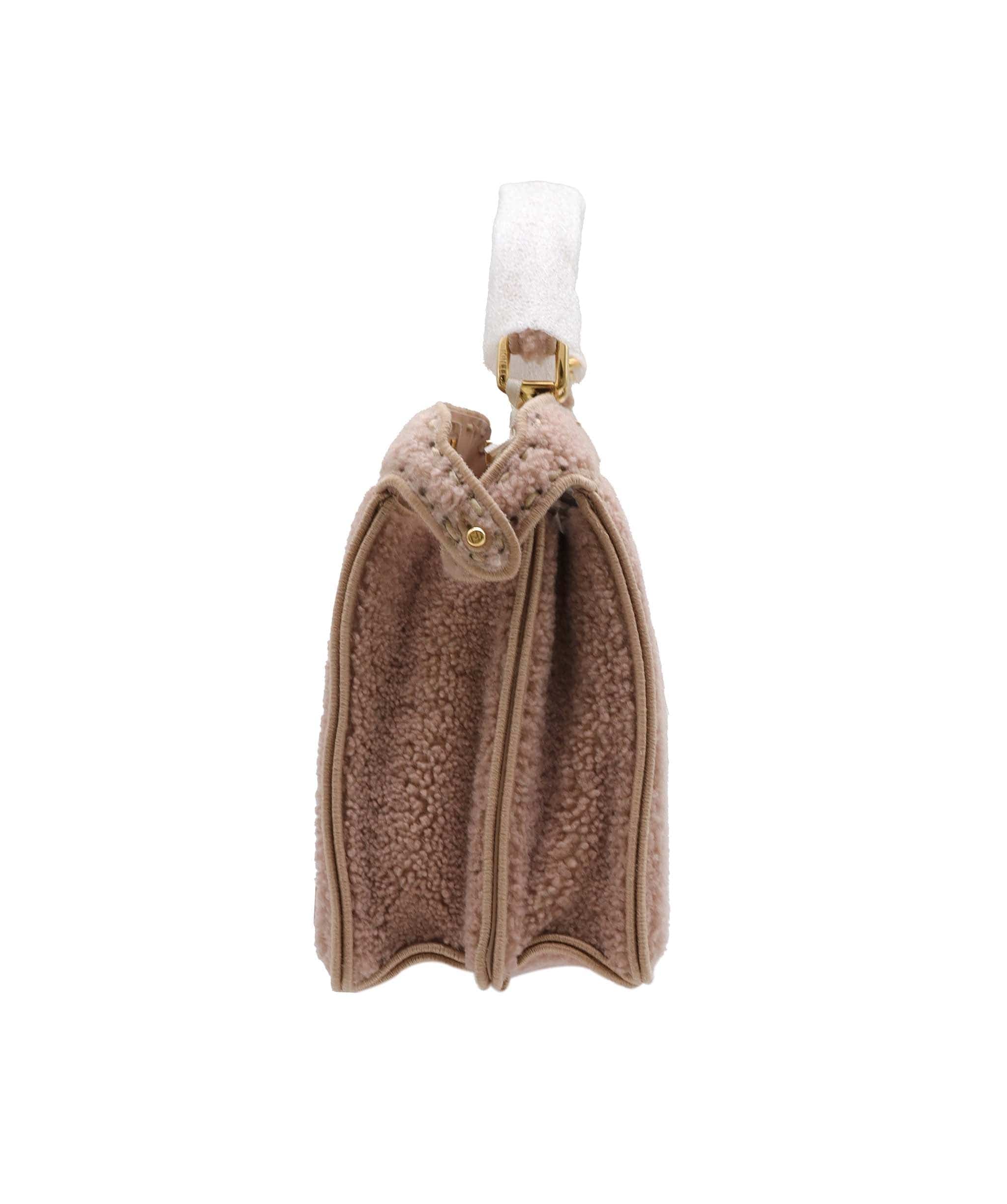 Fendi Fendi Nude Shearling Peekaboo Bag GHW AGC2033