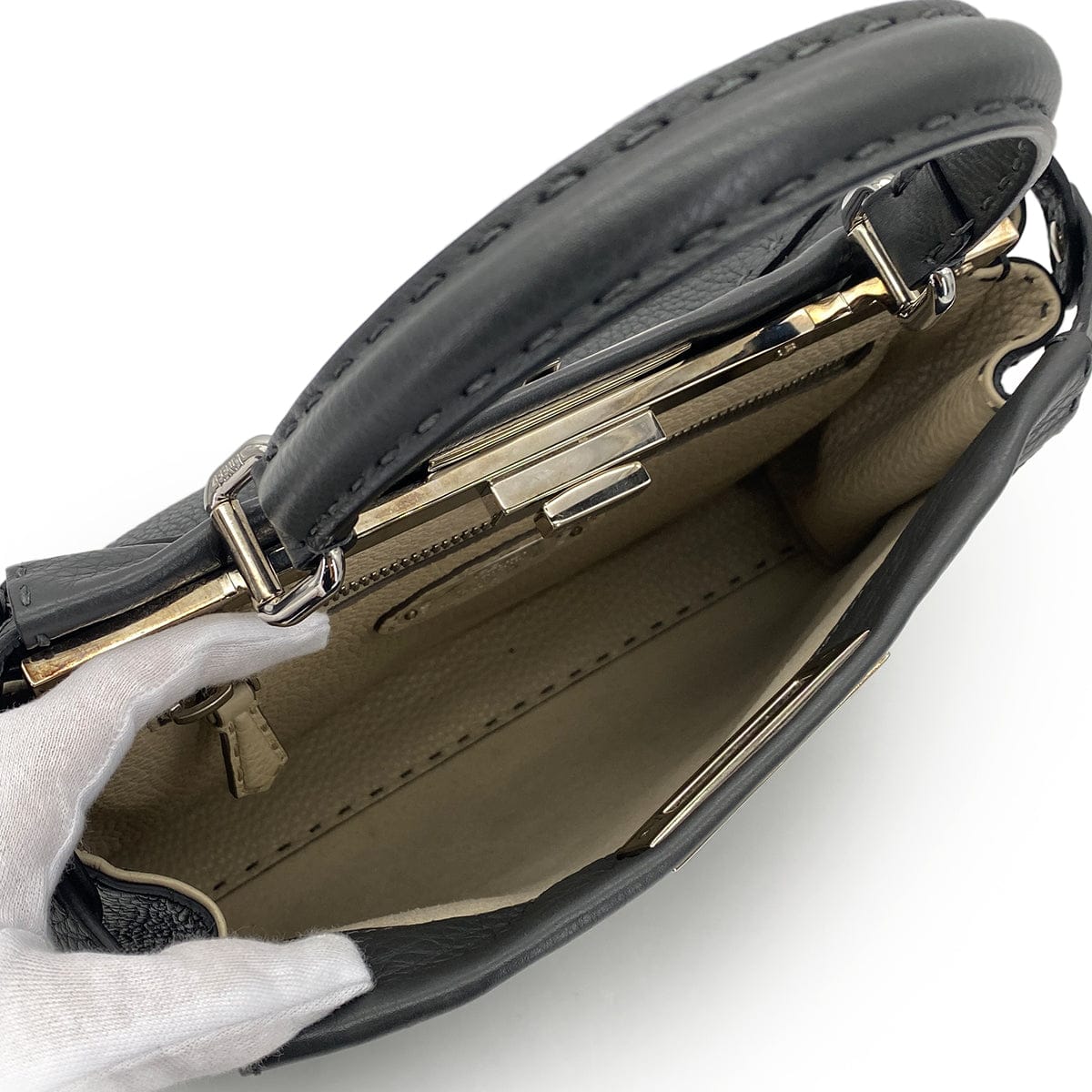 FENDI FENDI PEEKABOO REGULAR SELLERIA HAND SHOULDER BAG LEATHER DARK GRAY 8BN290 90304718