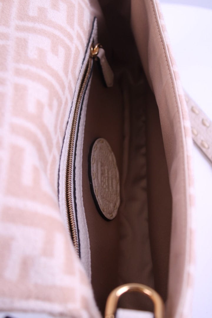 Fendi Fendi Wool Selleria Zucca Baguette Bag Cream/ Beige