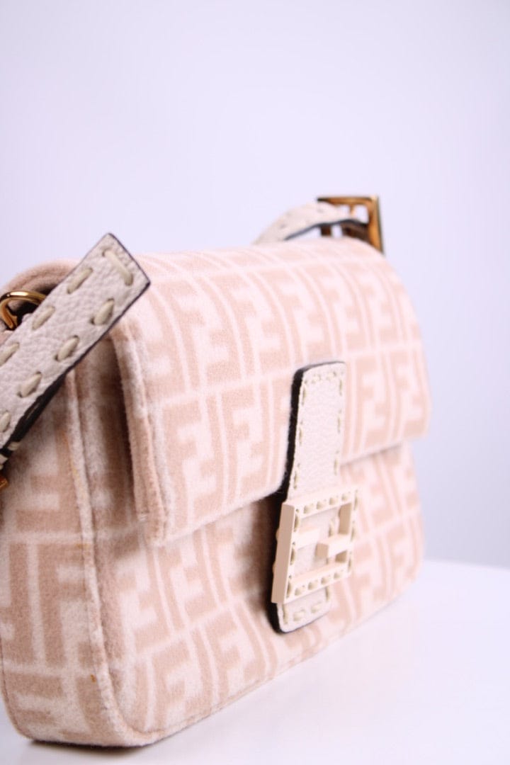 Fendi Fendi Wool Selleria Zucca Baguette Bag Cream/ Beige