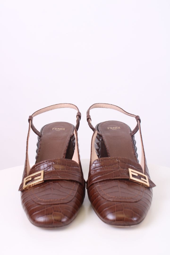 Fendi Fendi Sling Back Croc Heels Brown 39.5
