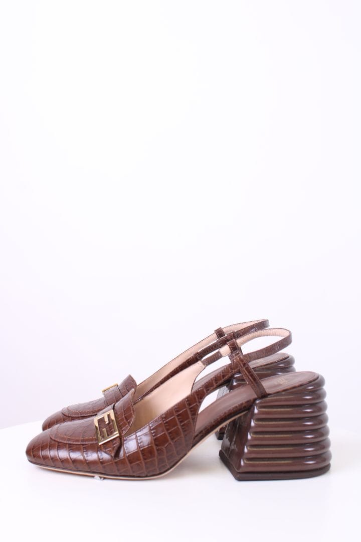 Fendi Fendi Sling Back Croc Heels Brown 39.5