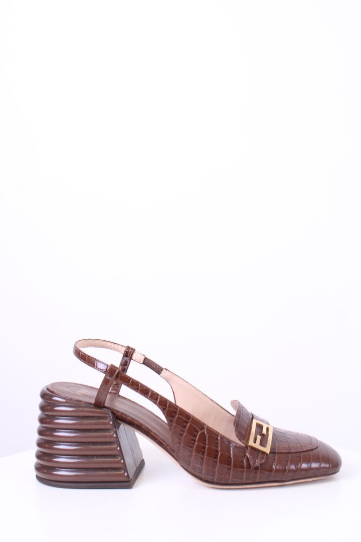 Fendi Fendi Sling Back Croc Heels Brown 39.5