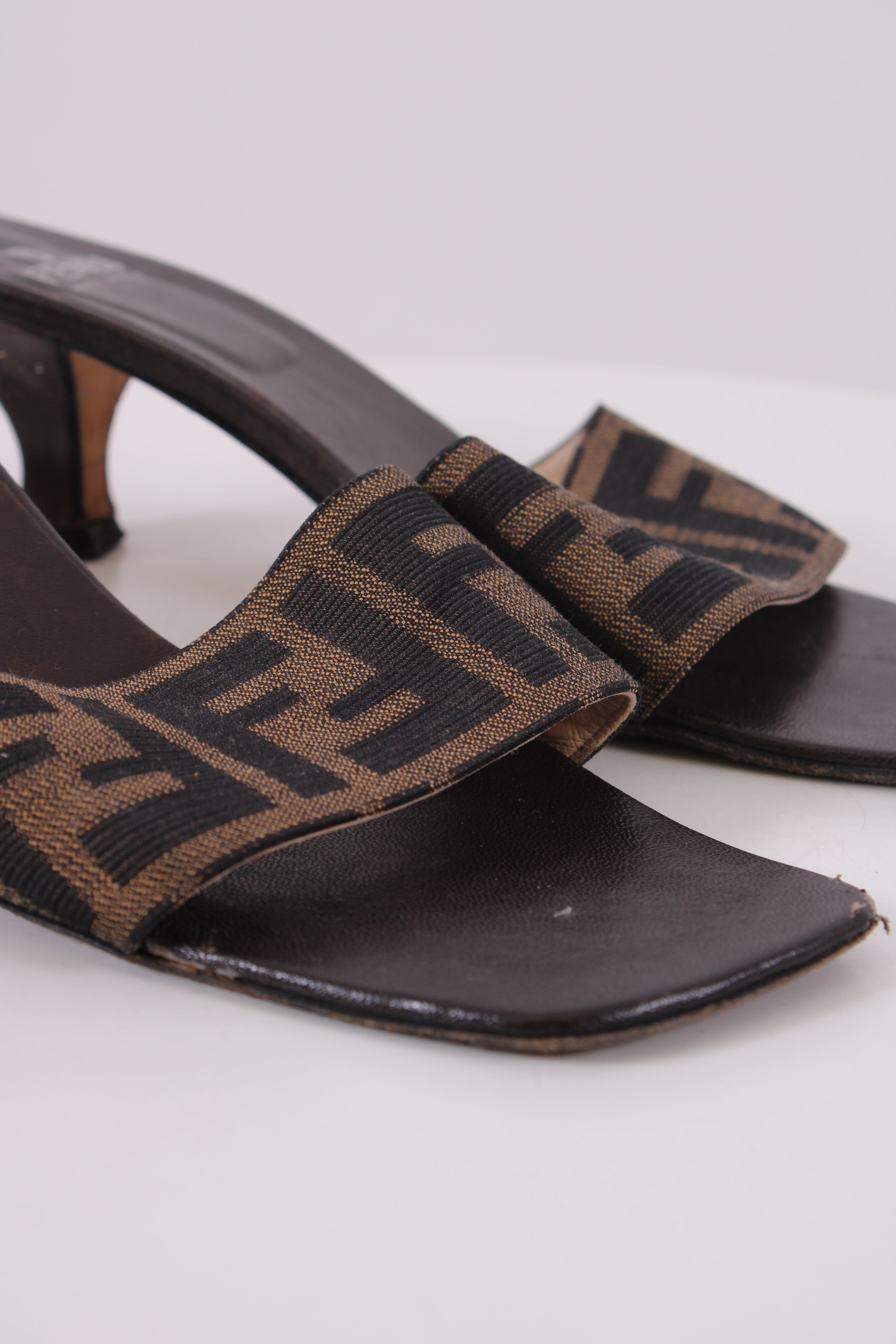 Fendi Fendi Zucca Print Logo Mule Heels Brown 36.5